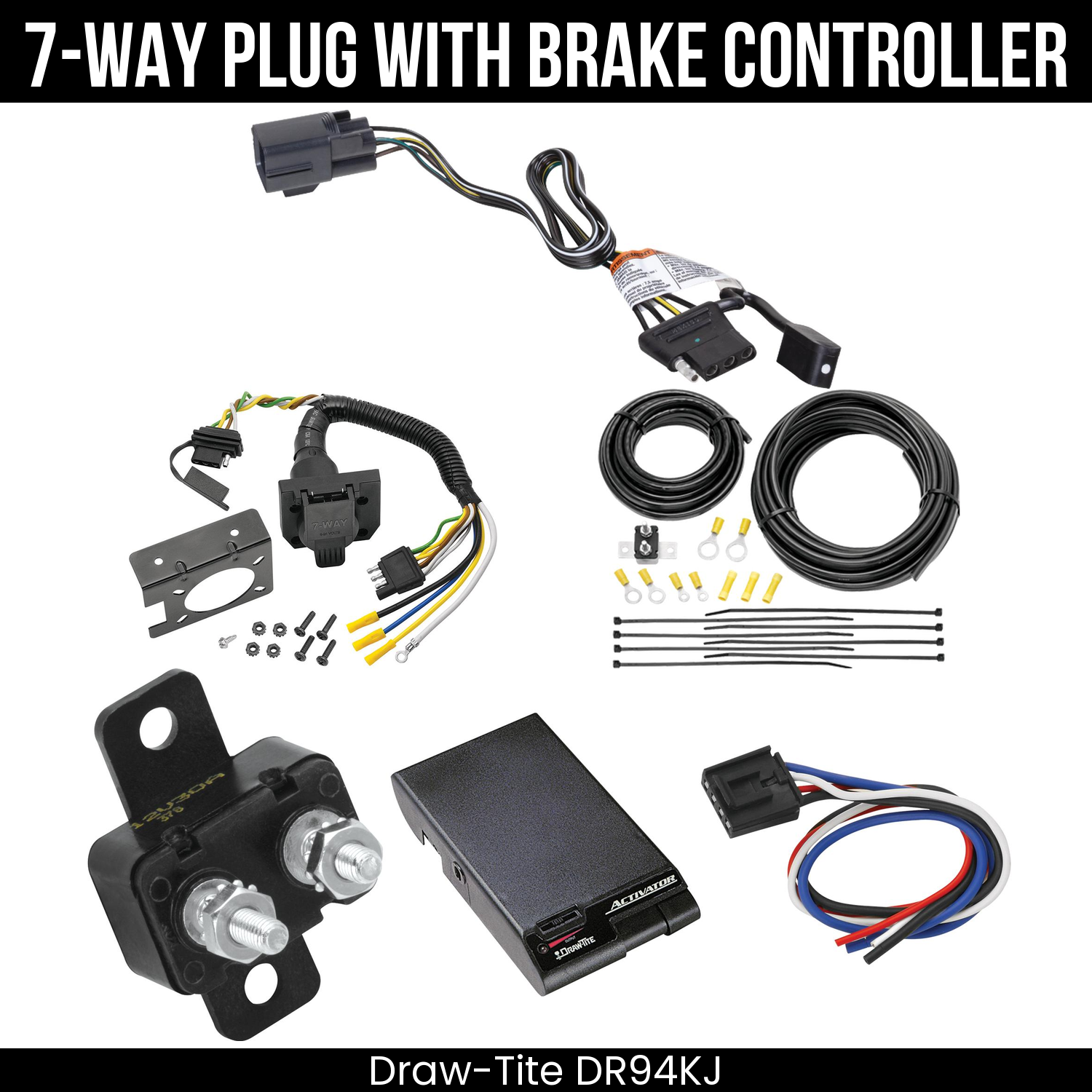 Trailer Wiring 7-Way Plug w/ Bracket , Draw-Tite Activator Brake Control