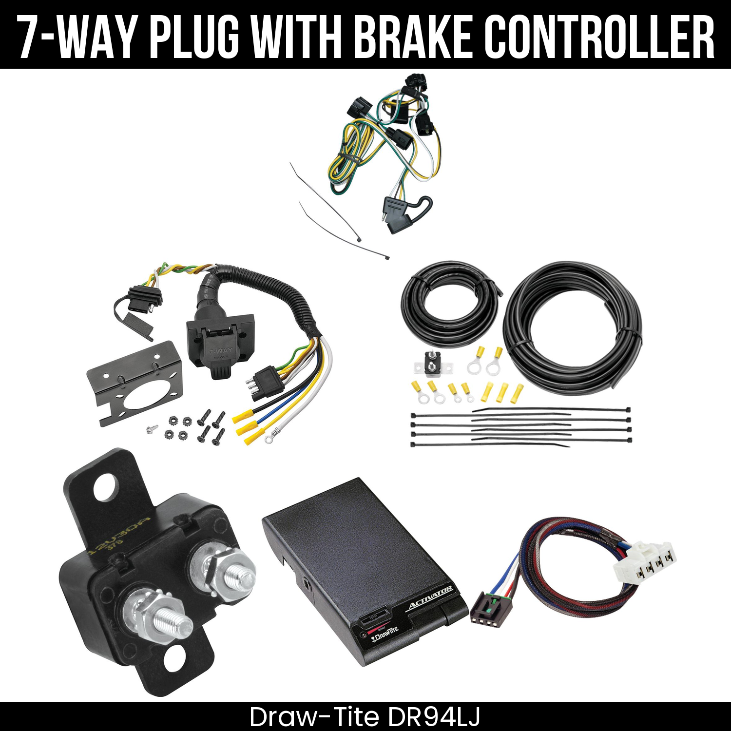 Trailer Wiring 7-Way Plug w/ Bracket , Draw-Tite Activator Brake Control