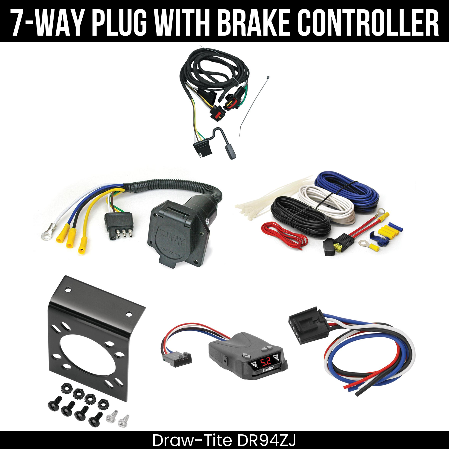 Trailer Wiring 7-Way Economy Plug w/ Bracket , Draw-Tite Activator IV Brake Control