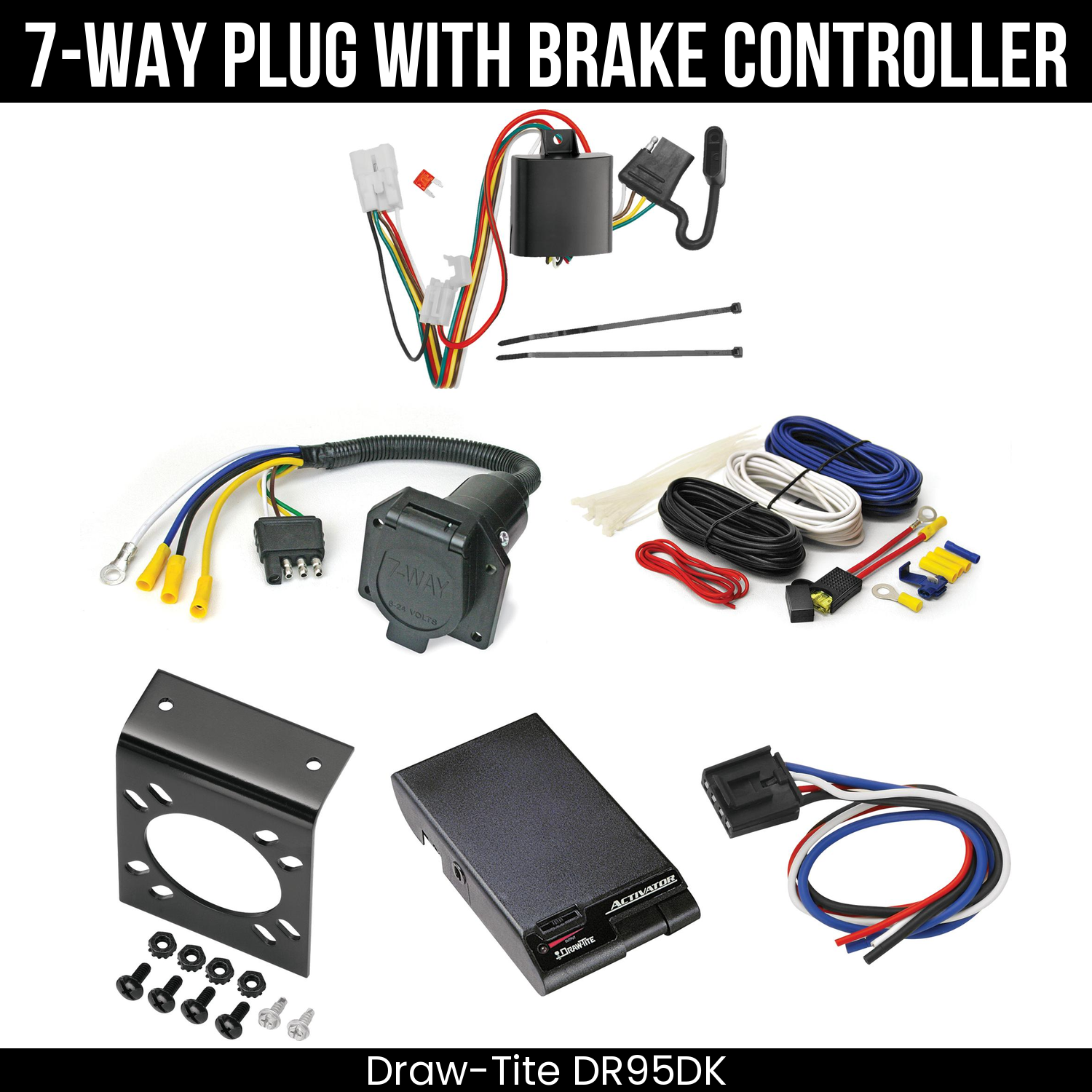 Trailer Wiring 7-Way Economy Plug w/ Bracket , Draw-Tite Activator Brake Control