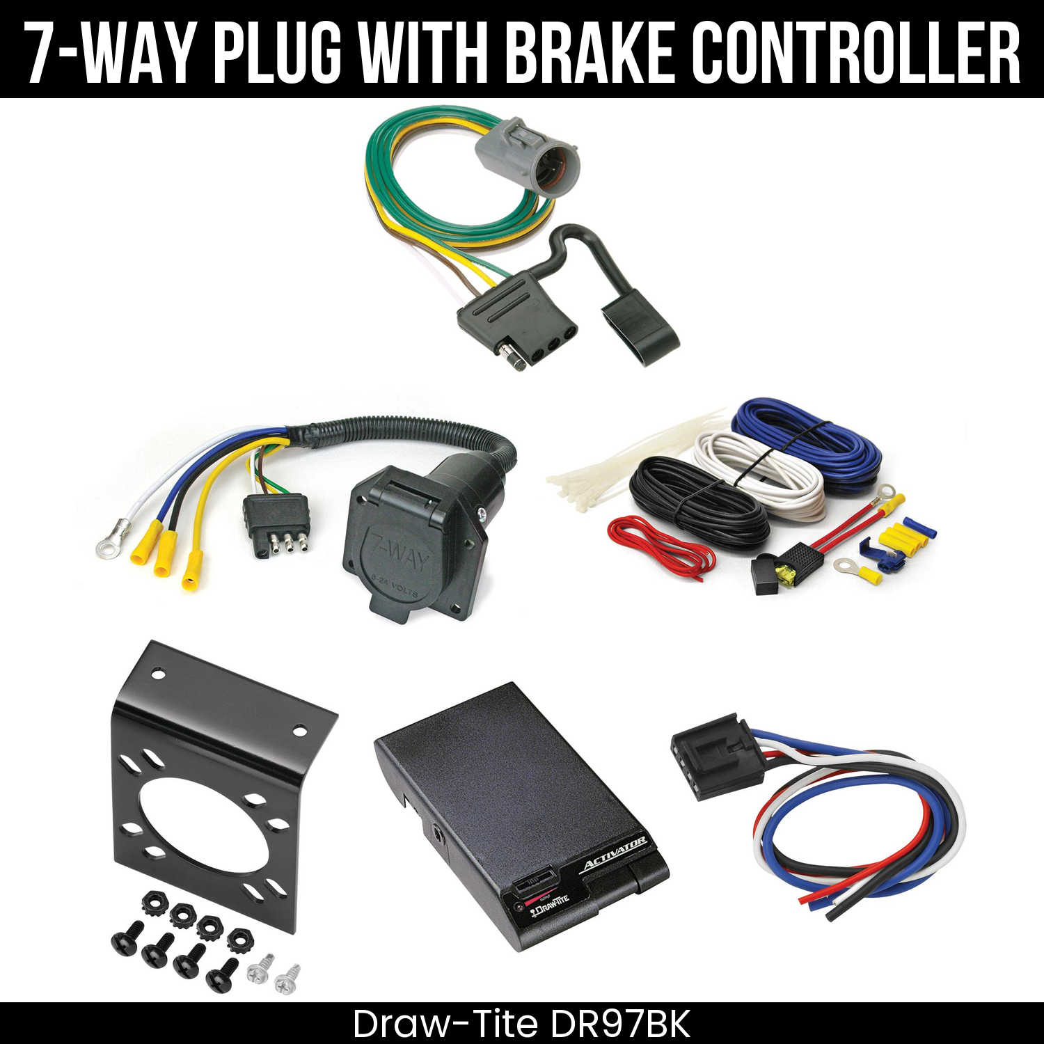 Trailer Wiring 7-Way Economy Plug w/ Bracket , Draw-Tite Activator Brake Control