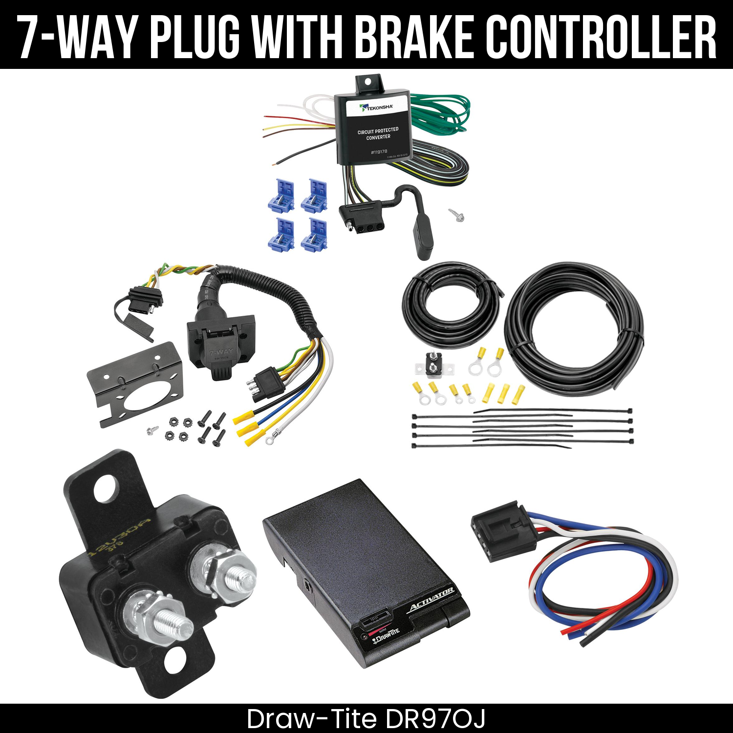 Trailer Wiring 7-Way Plug w/ Bracket , Draw-Tite Activator Brake Control