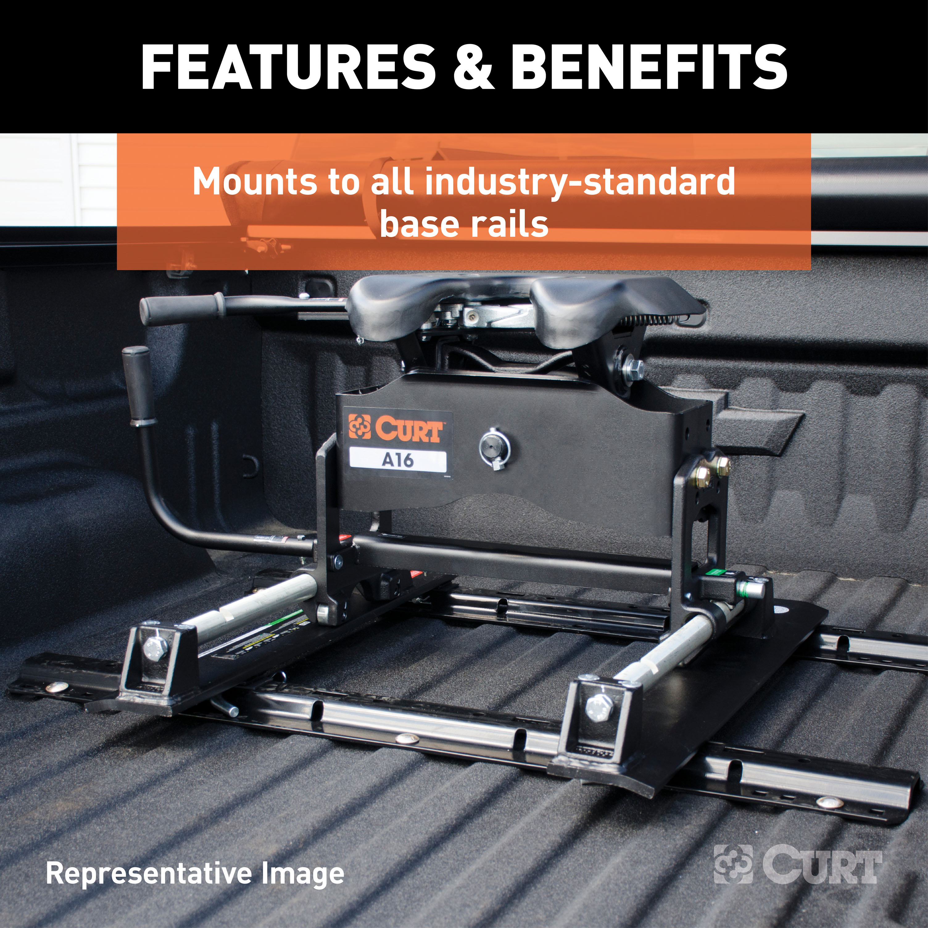 Curt Q20 Dual Jaw Sliding 5th Wheel Trailer Hitch for 2019-2025 Ram 1500 (New Body Style) - For Short Beds (20K Towing Capacity) CU91DA