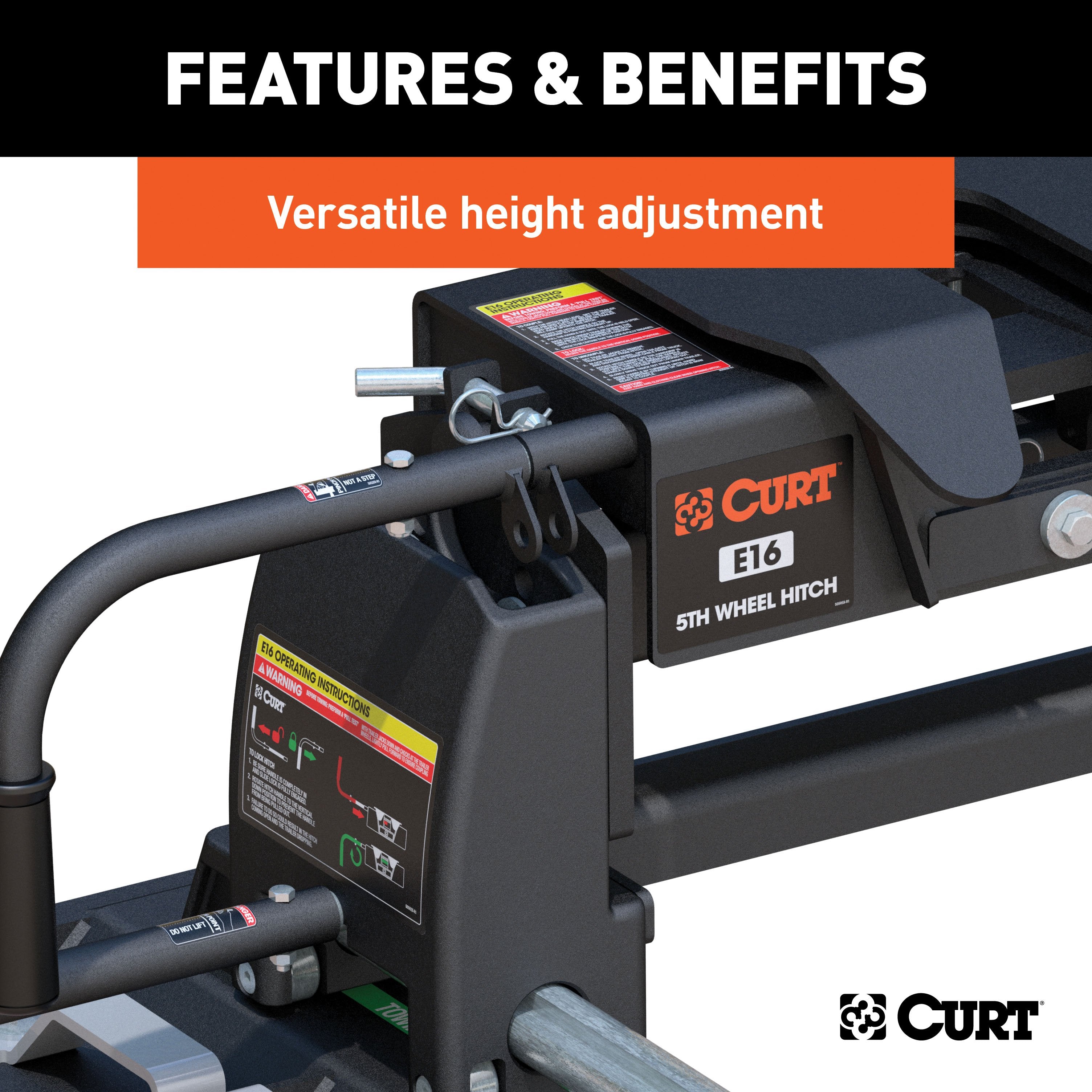 Curt E16 Slide Bar Jaw Sliding 5th Wheel Trailer Hitch for 2011-2025 Ford F250 F350 with 6-3/4' Bed - For Short Beds (16K Towing Capacity) CU43CA