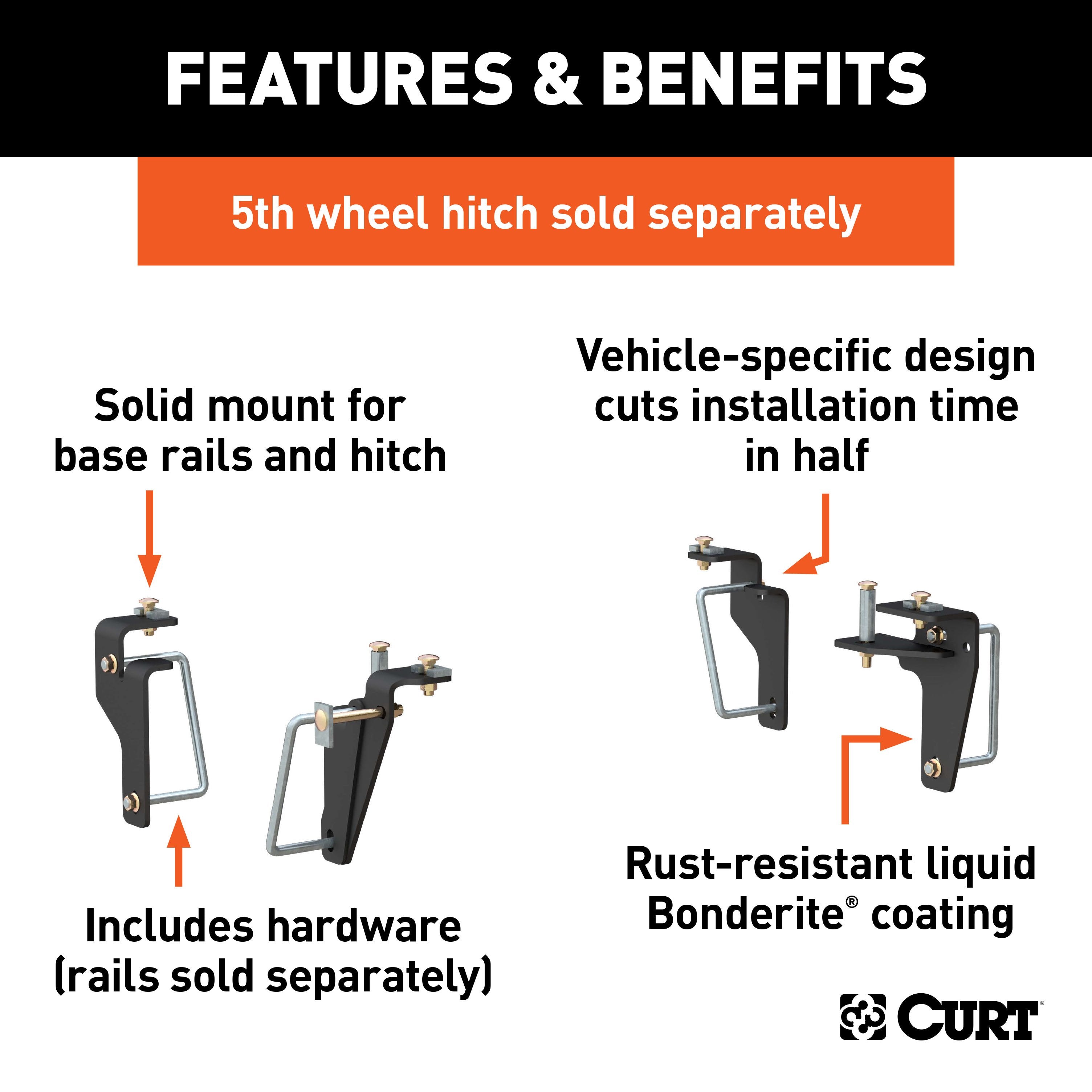 Curt Q24 Dual Jaw Sliding 5th Wheel Trailer Hitch for 2013-2025 Ram 2500 3500 - For Short Beds (24K Towing Capacity) CU68FA