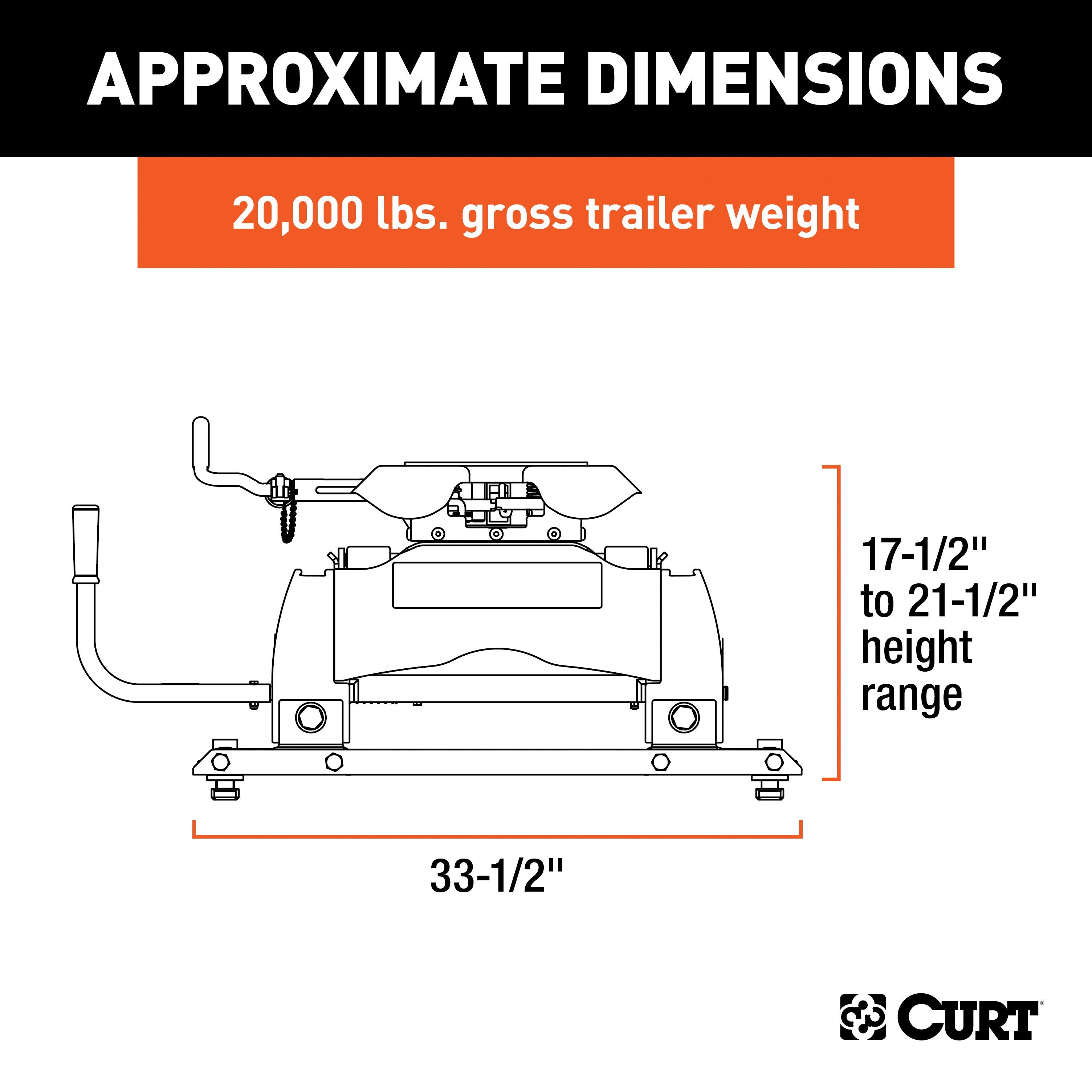 Curt Q20 Dual Jaw Sliding 5th Wheel Trailer Hitch for 2011-2025 Ford F250 F350 with 6-3/4' Bed - For Short Beds (20K Towing Capacity) CU53CA