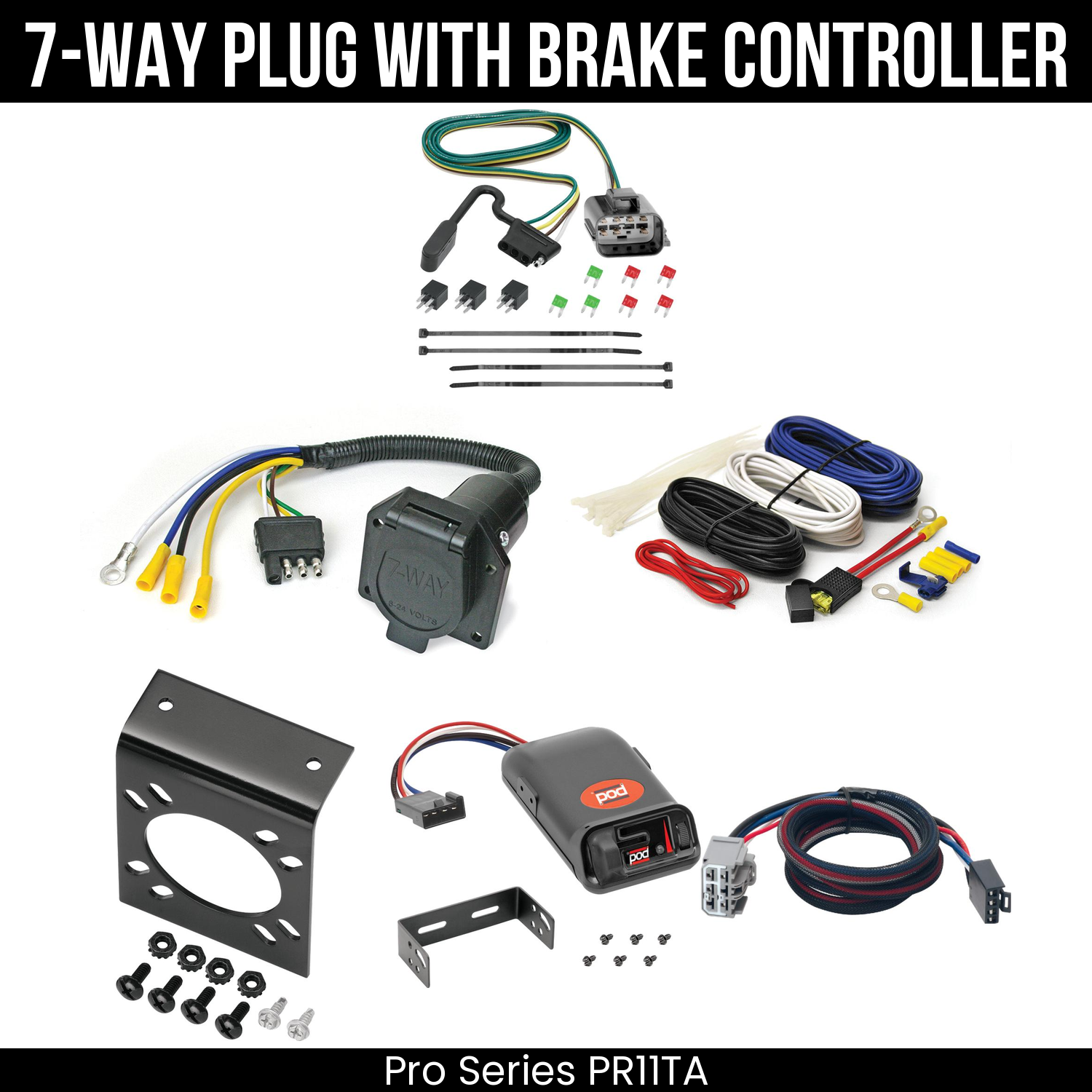Trailer Wiring 7-Way Economy Plug w/ Bracket , Pro Series POD Brake Control