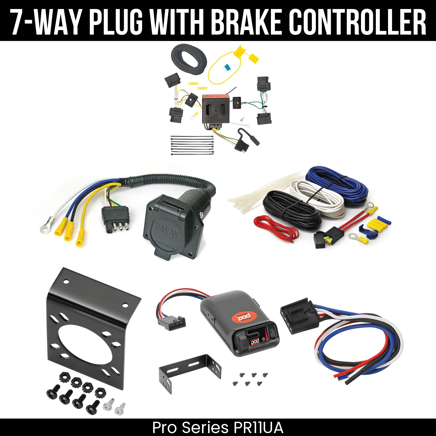 Trailer Wiring 7-Way Economy Plug w/ Bracket , Pro Series POD Brake Control