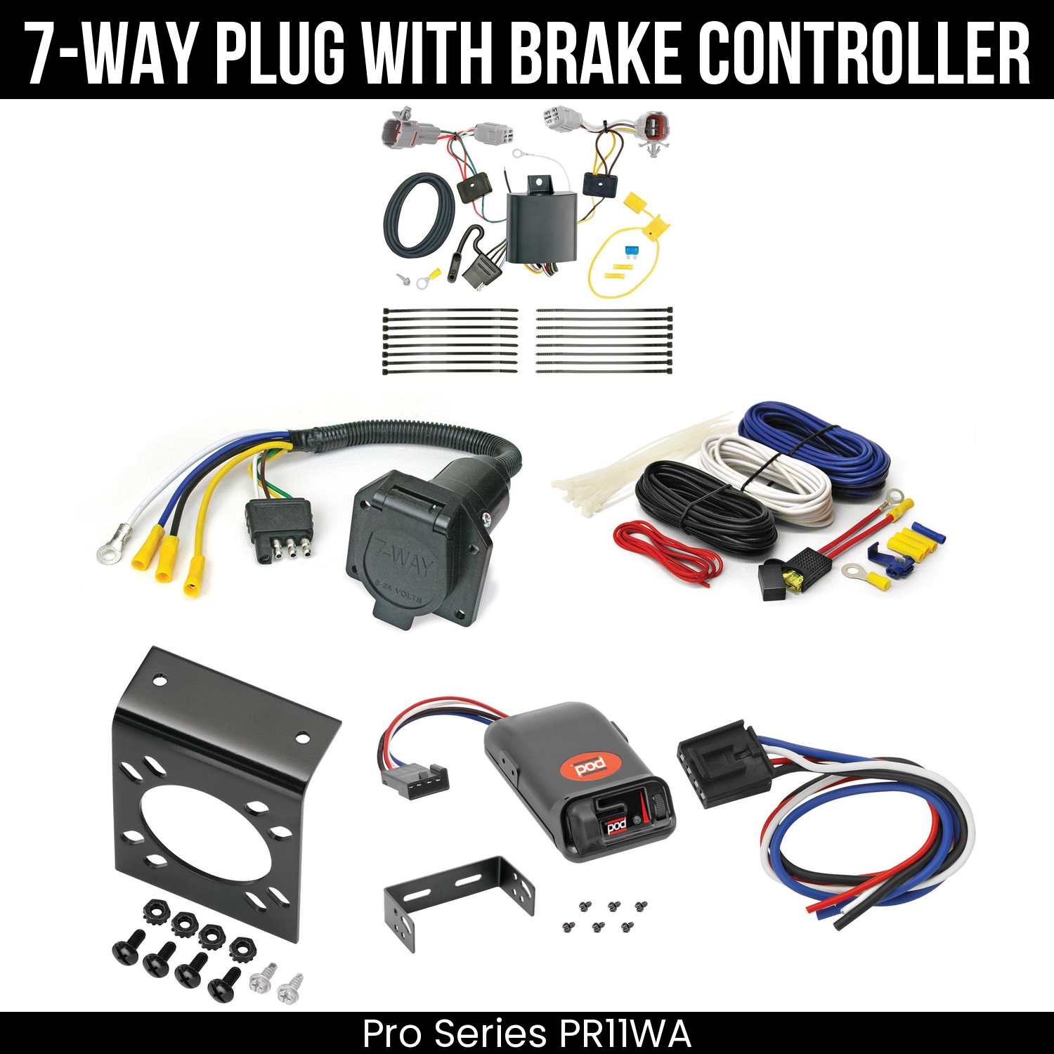 Trailer Wiring 7-Way Economy Plug w/ Bracket , Pro Series POD Brake Control