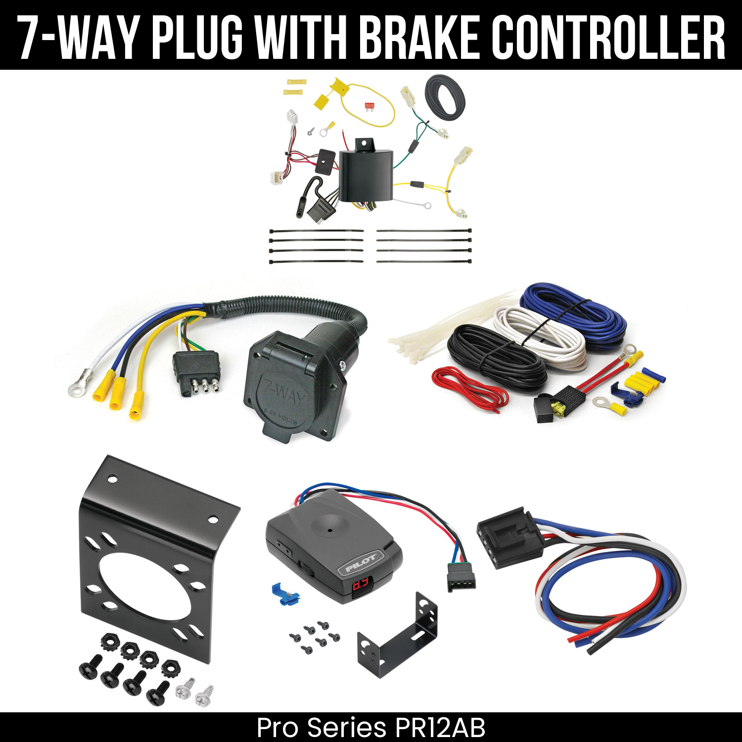Trailer Wiring 7-Way Economy Plug w/ Bracket , Pro Series Pilot Brake Control
