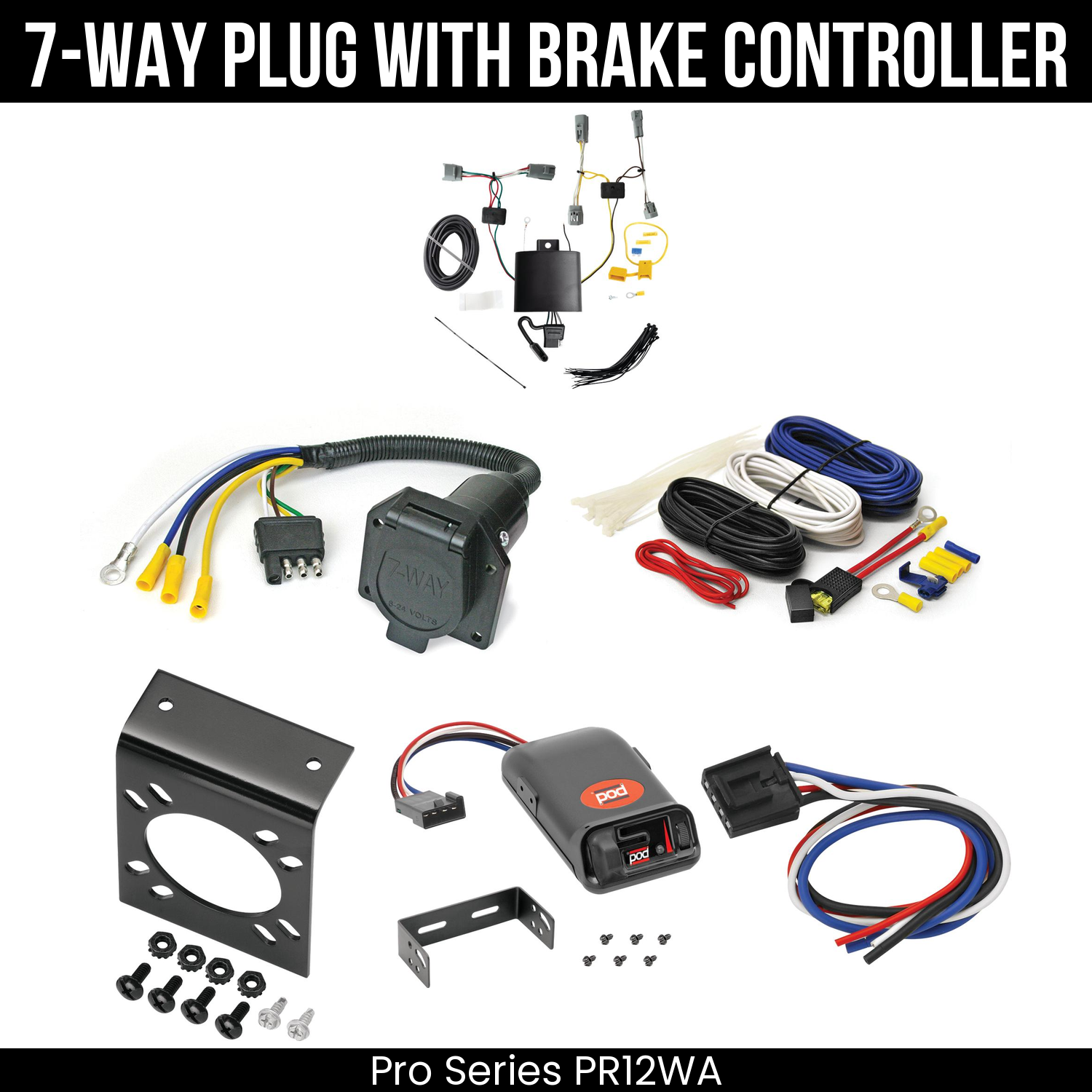 Trailer Wiring 7-Way Economy Plug w/ Bracket , Pro Series POD Brake Control