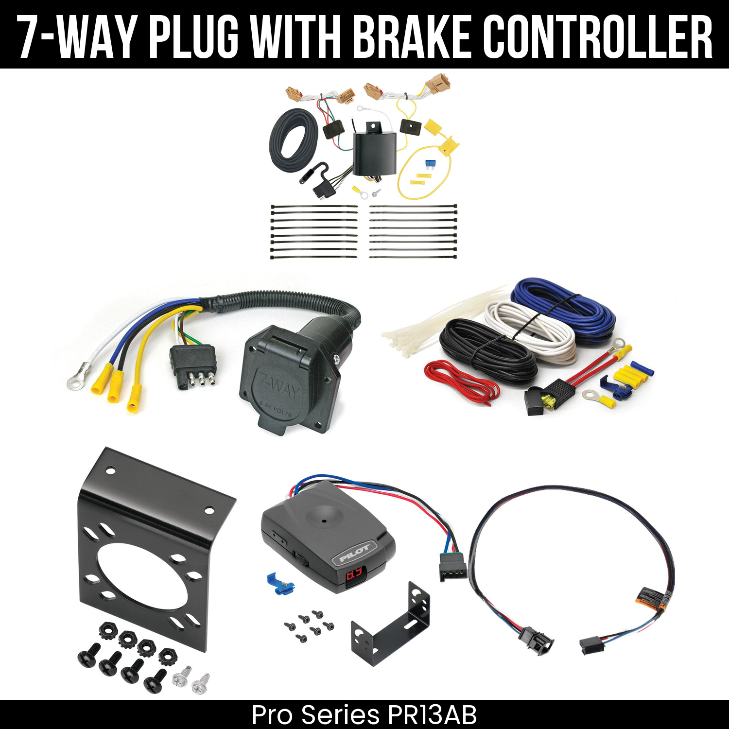 Trailer Wiring 7-Way Economy Plug w/ Bracket , Pro Series Pilot Brake Control