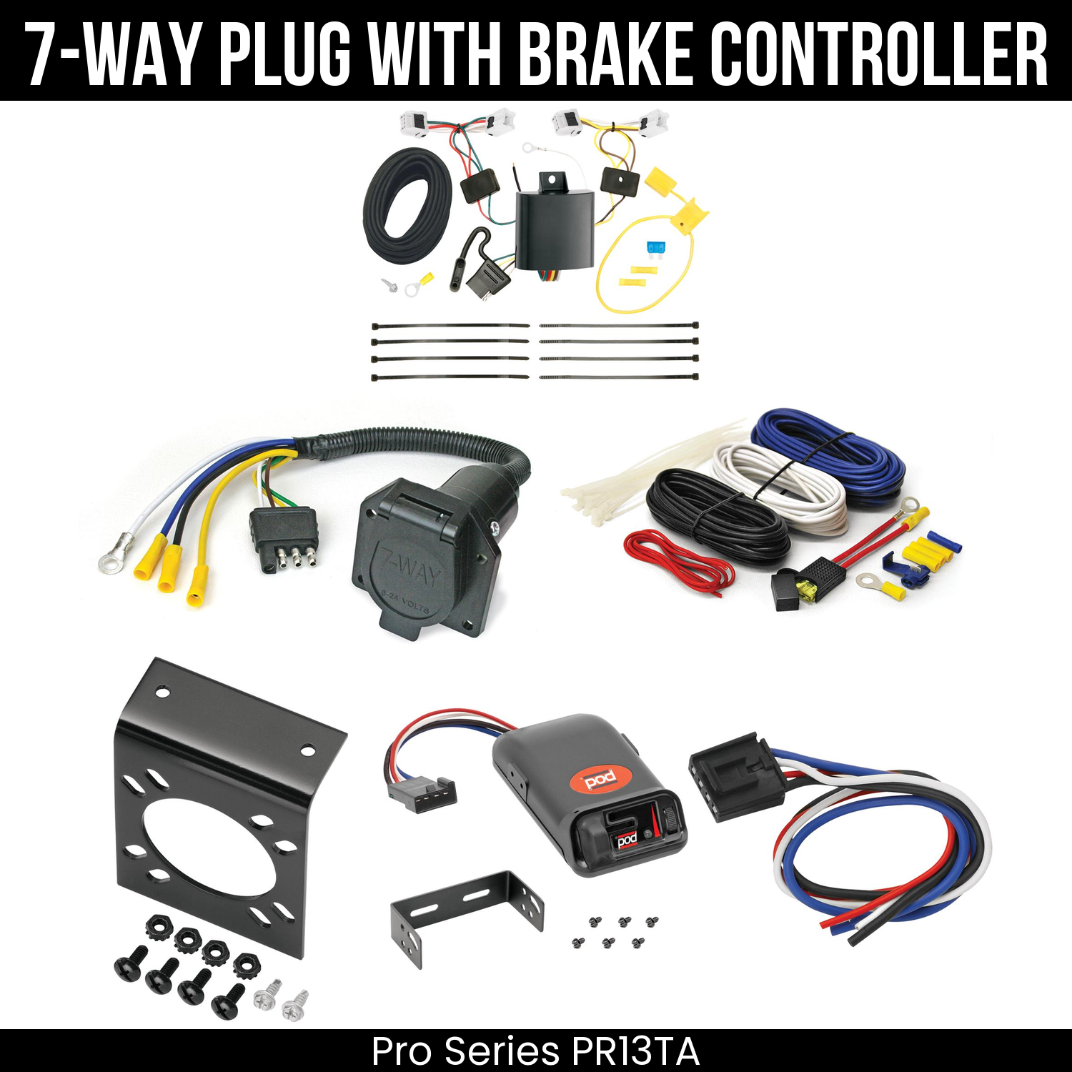 Trailer Wiring 7-Way Economy Plug w/ Bracket , Pro Series POD Brake Control