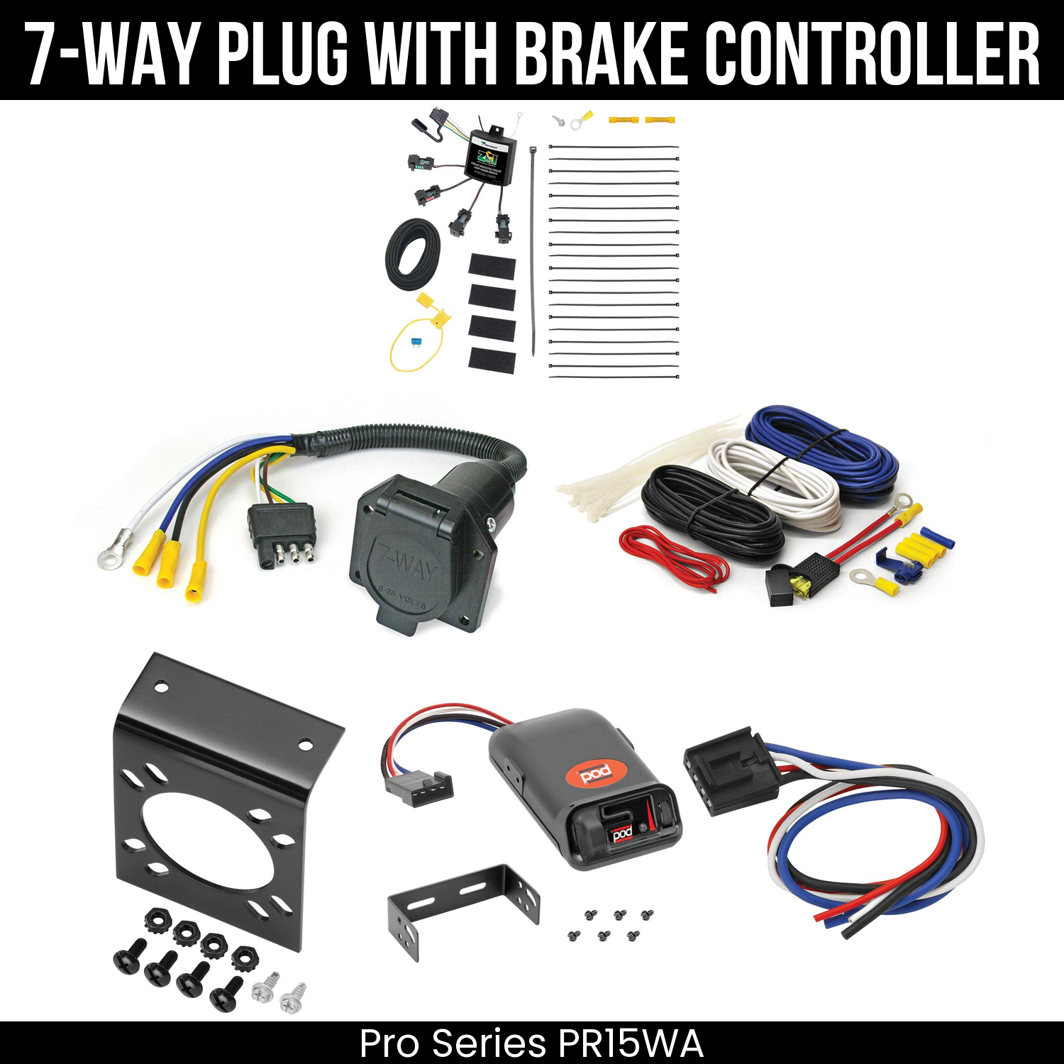 Trailer Wiring 7-Way Economy Plug w/ Bracket , Pro Series POD Brake Control