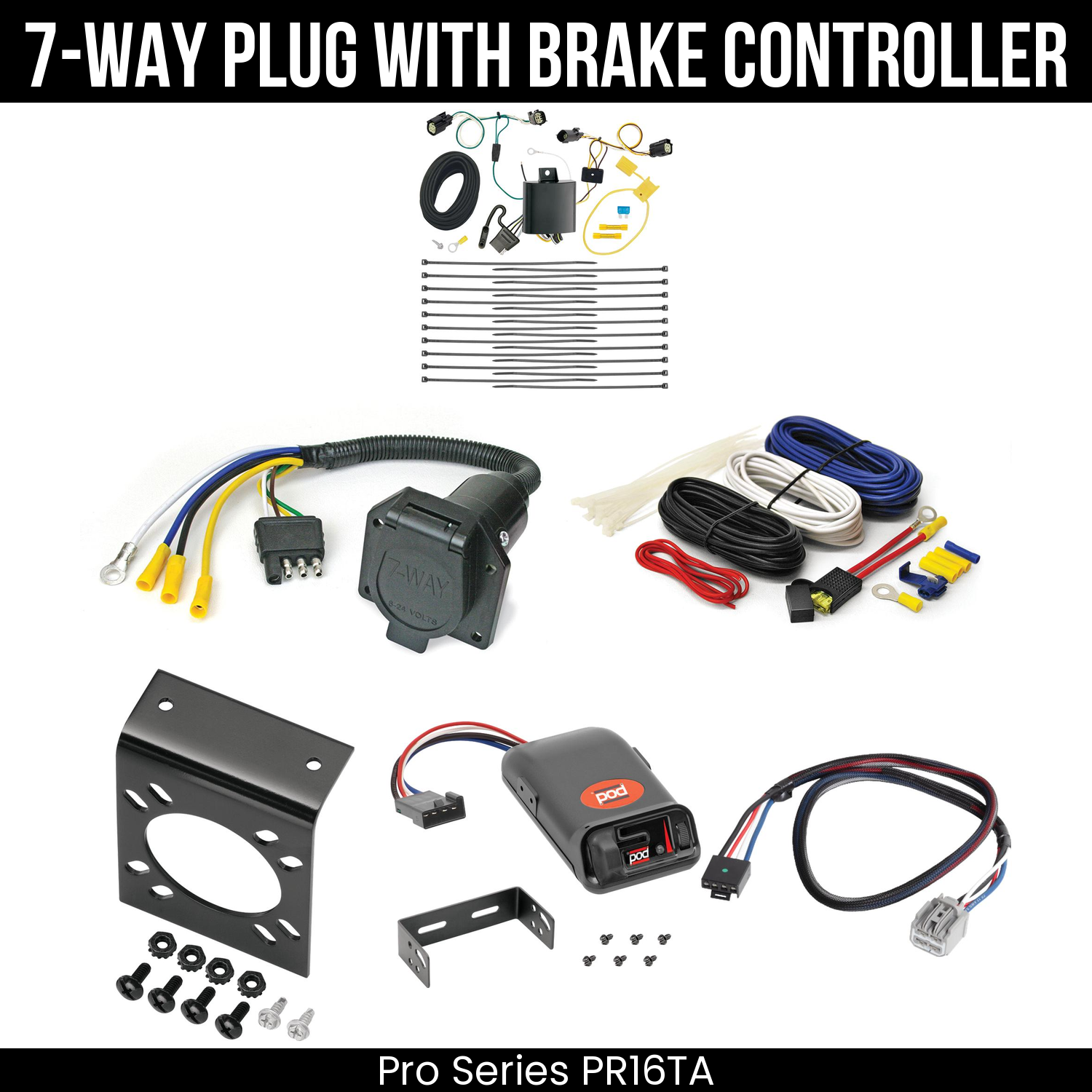 Trailer Wiring 7-Way Economy Plug w/ Bracket , Pro Series POD Brake Control