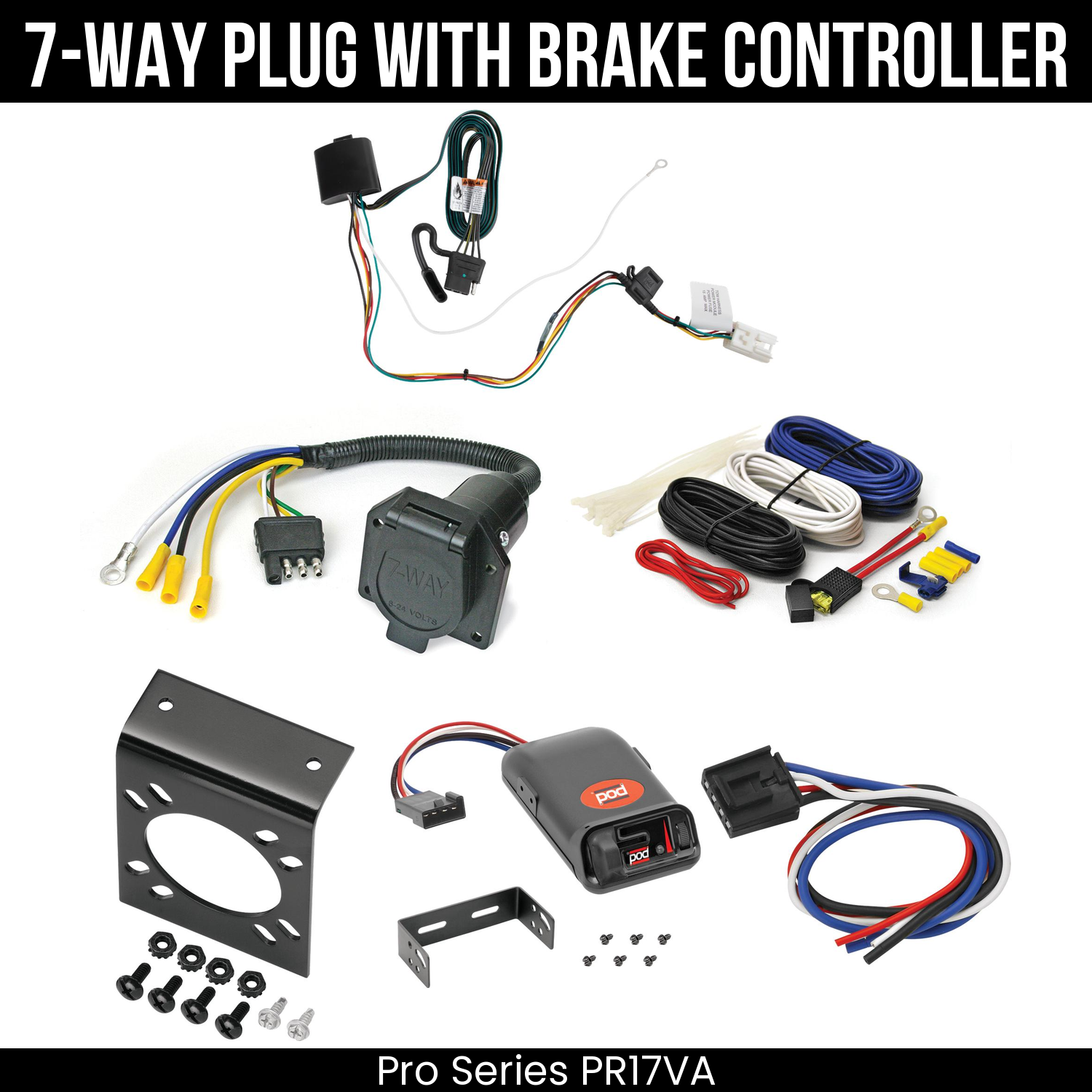 Trailer Wiring 7-Way Economy Plug w/ Bracket , Pro Series POD Brake Control