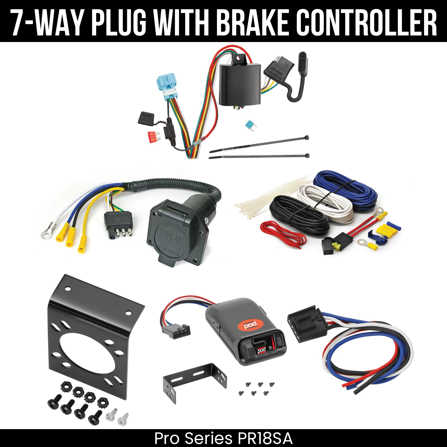 Trailer Wiring 7-Way Economy Plug w/ Bracket , Pro Series POD Brake Control
