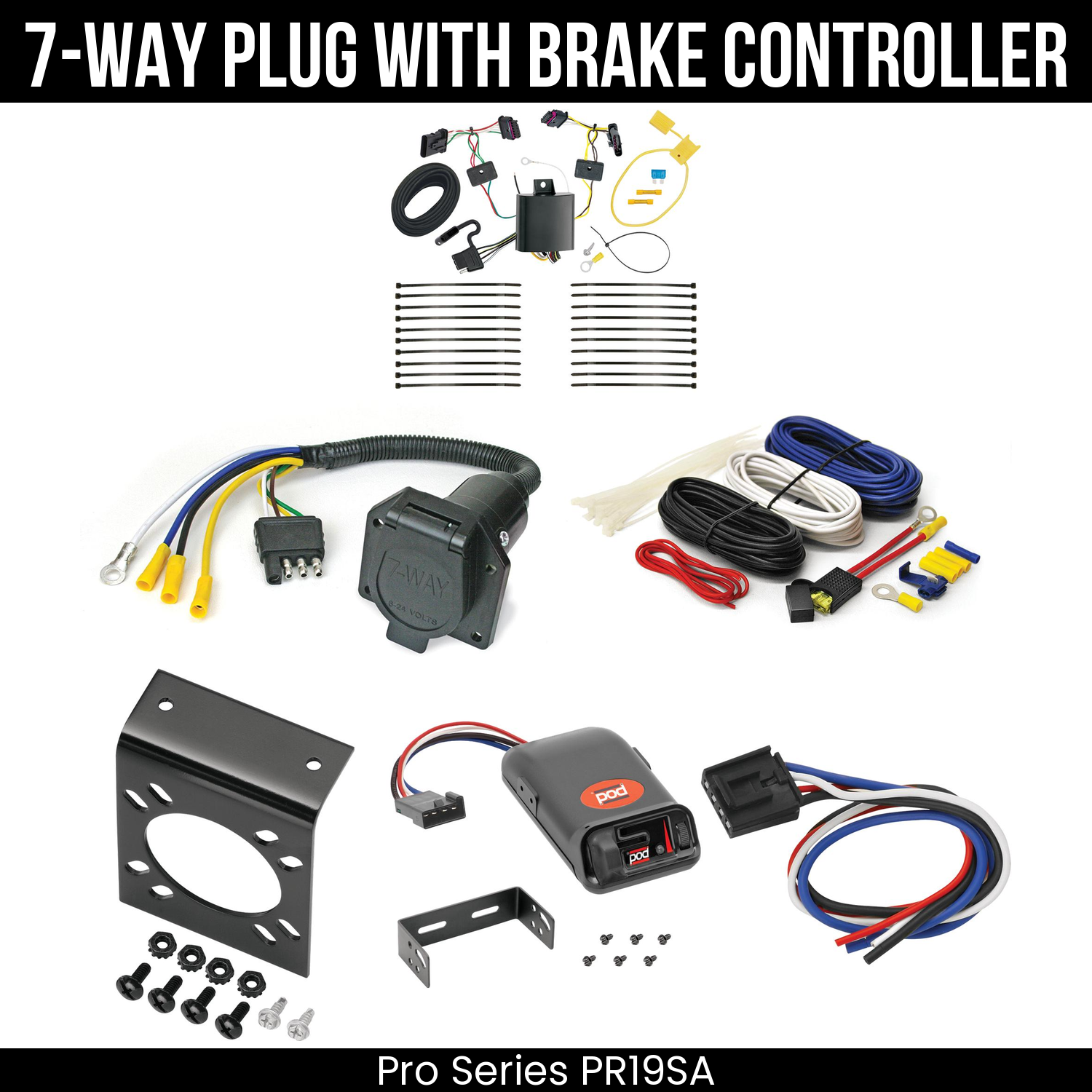 Trailer Wiring 7-Way Economy Plug w/ Bracket , Pro Series POD Brake Control