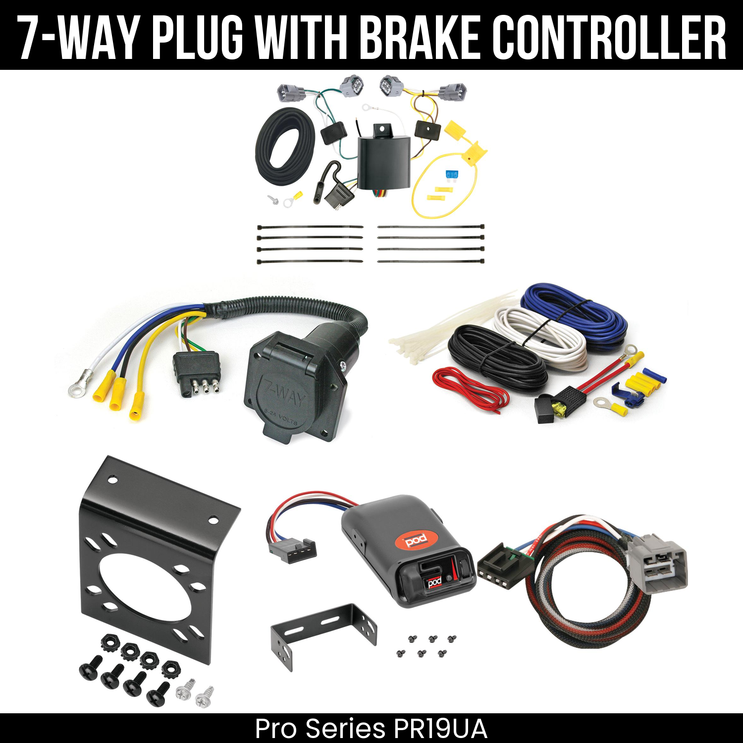 Trailer Wiring 7-Way Economy Plug w/ Bracket , Pro Series POD Brake Control