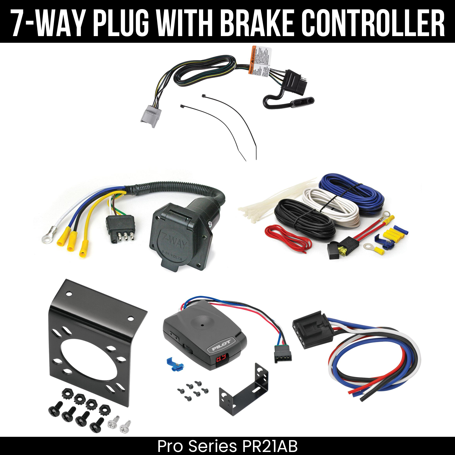 Trailer Wiring 7-Way Economy Plug w/ Bracket , Pro Series Pilot Brake Control