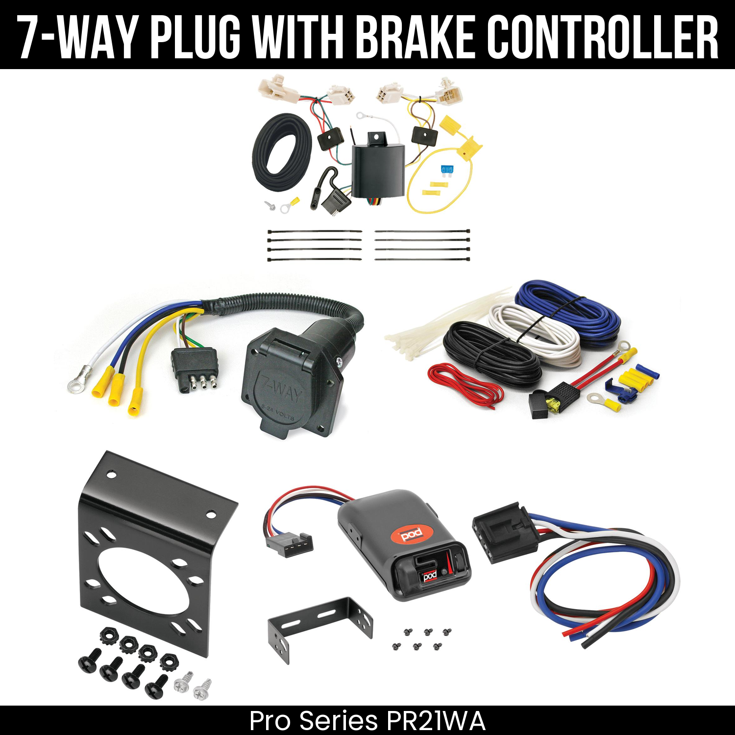 Trailer Wiring 7-Way Economy Plug w/ Bracket , Pro Series POD Brake Control