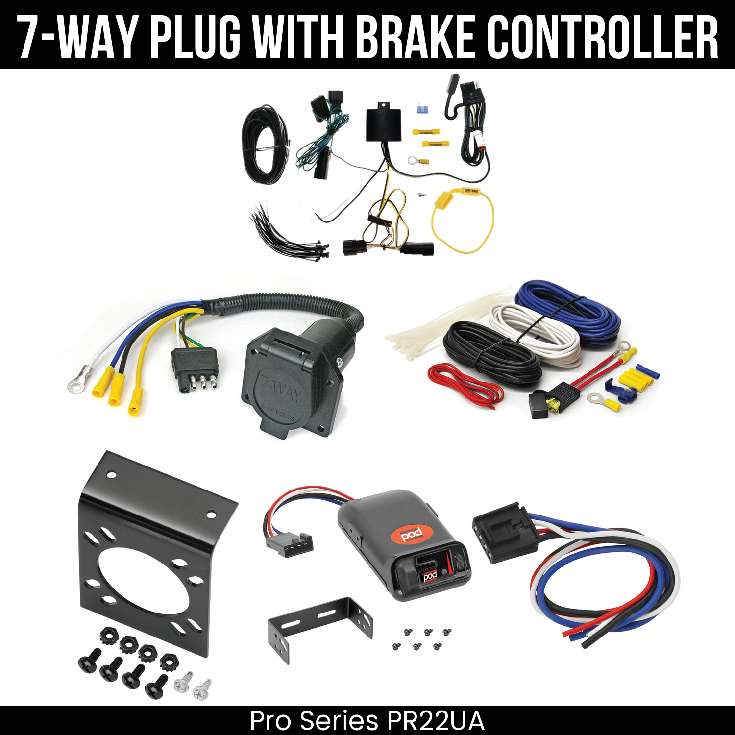 Trailer Wiring 7-Way Economy Plug w/ Bracket , Pro Series POD Brake Control