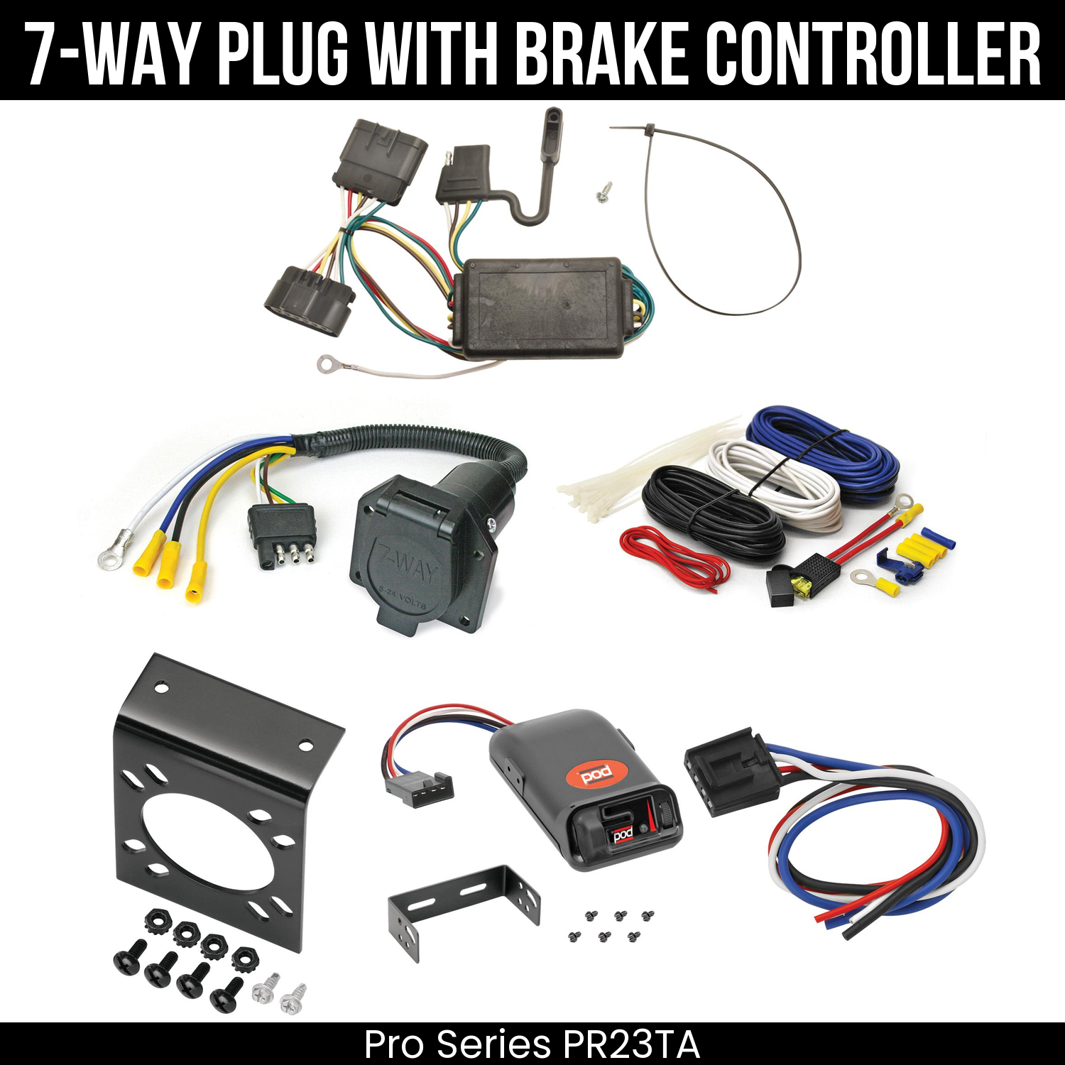 Trailer Wiring 7-Way Economy Plug w/ Bracket , Pro Series POD Brake Control