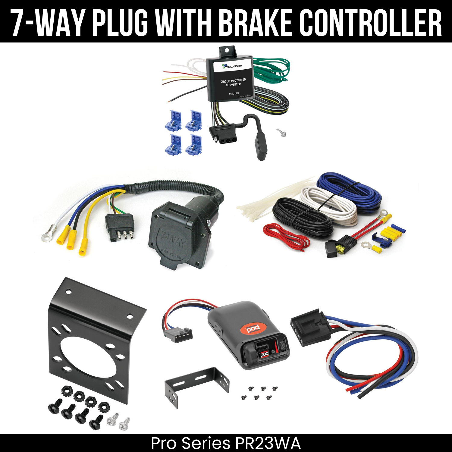 Trailer Wiring 7-Way Economy Plug w/ Bracket , Pro Series POD Brake Control