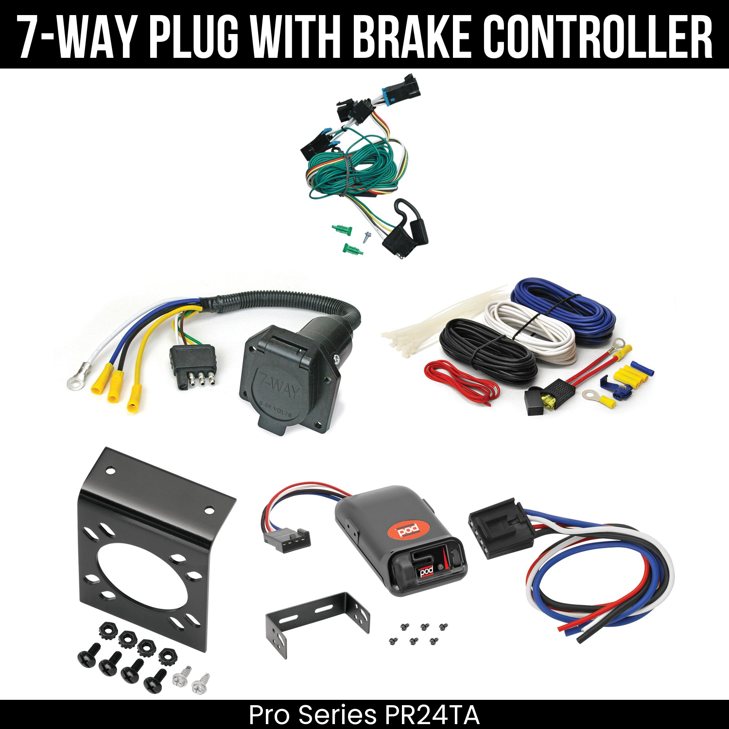 Trailer Wiring 7-Way Economy Plug w/ Bracket , Pro Series POD Brake Control