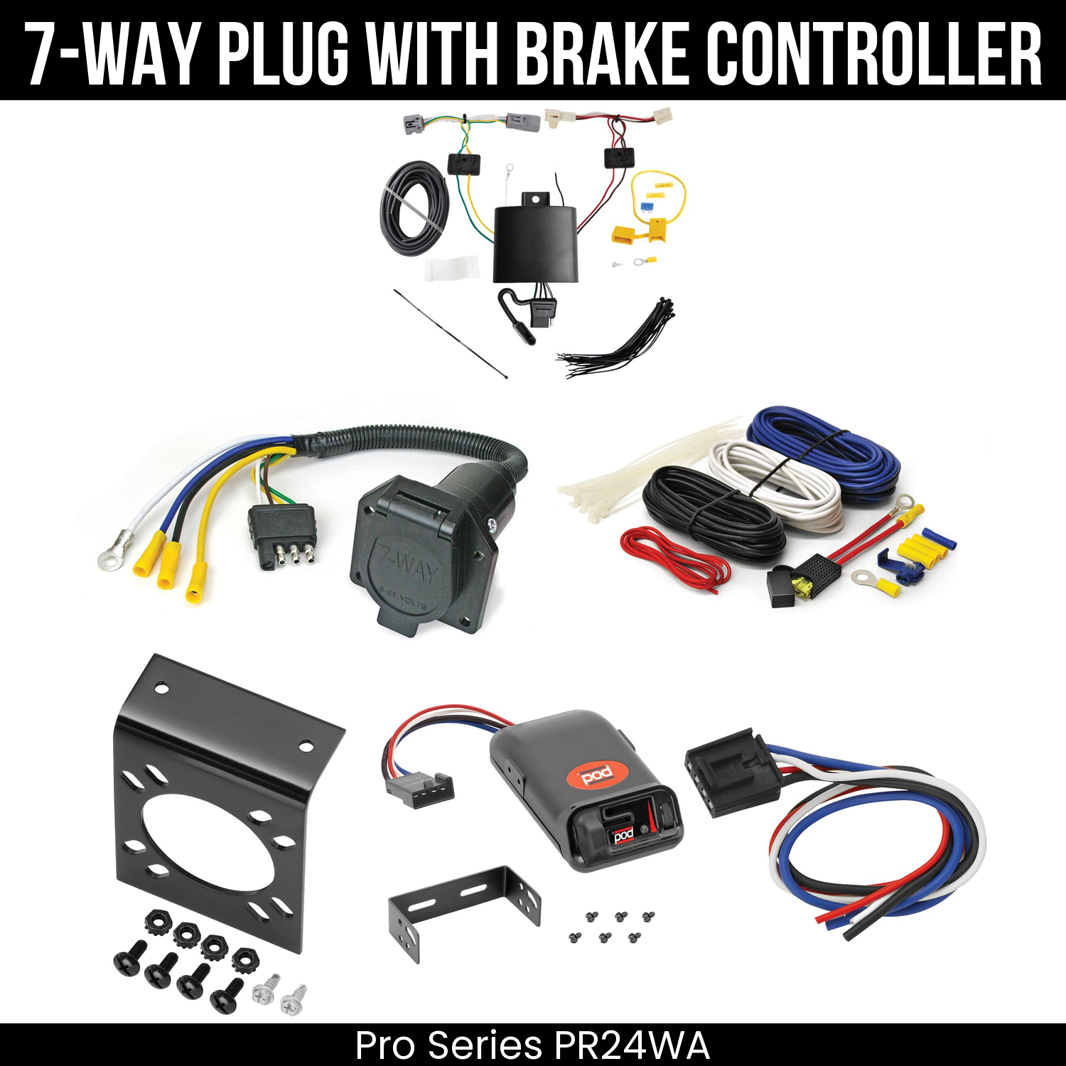 Trailer Wiring 7-Way Economy Plug w/ Bracket , Pro Series POD Brake Control