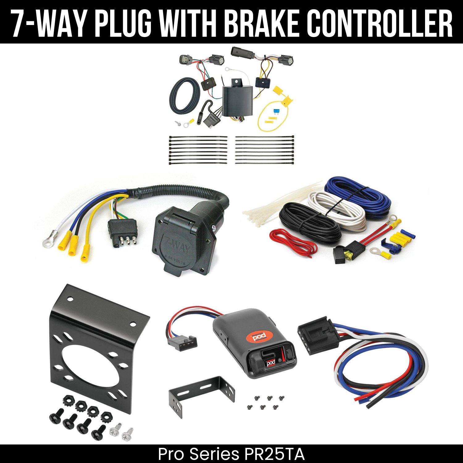 Trailer Wiring 7-Way Economy Plug w/ Bracket , Pro Series POD Brake Control