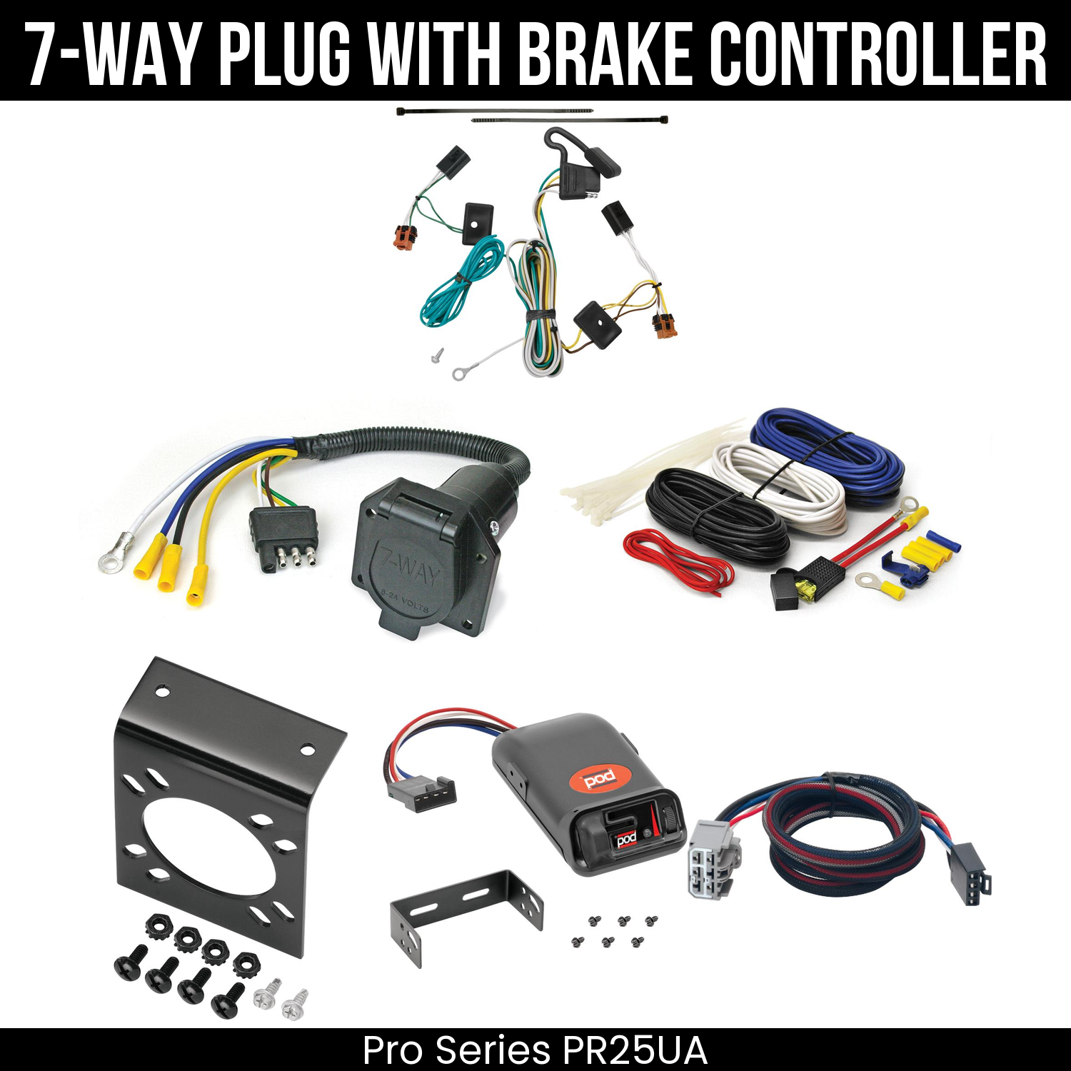Trailer Wiring 7-Way Economy Plug w/ Bracket , Pro Series POD Brake Control