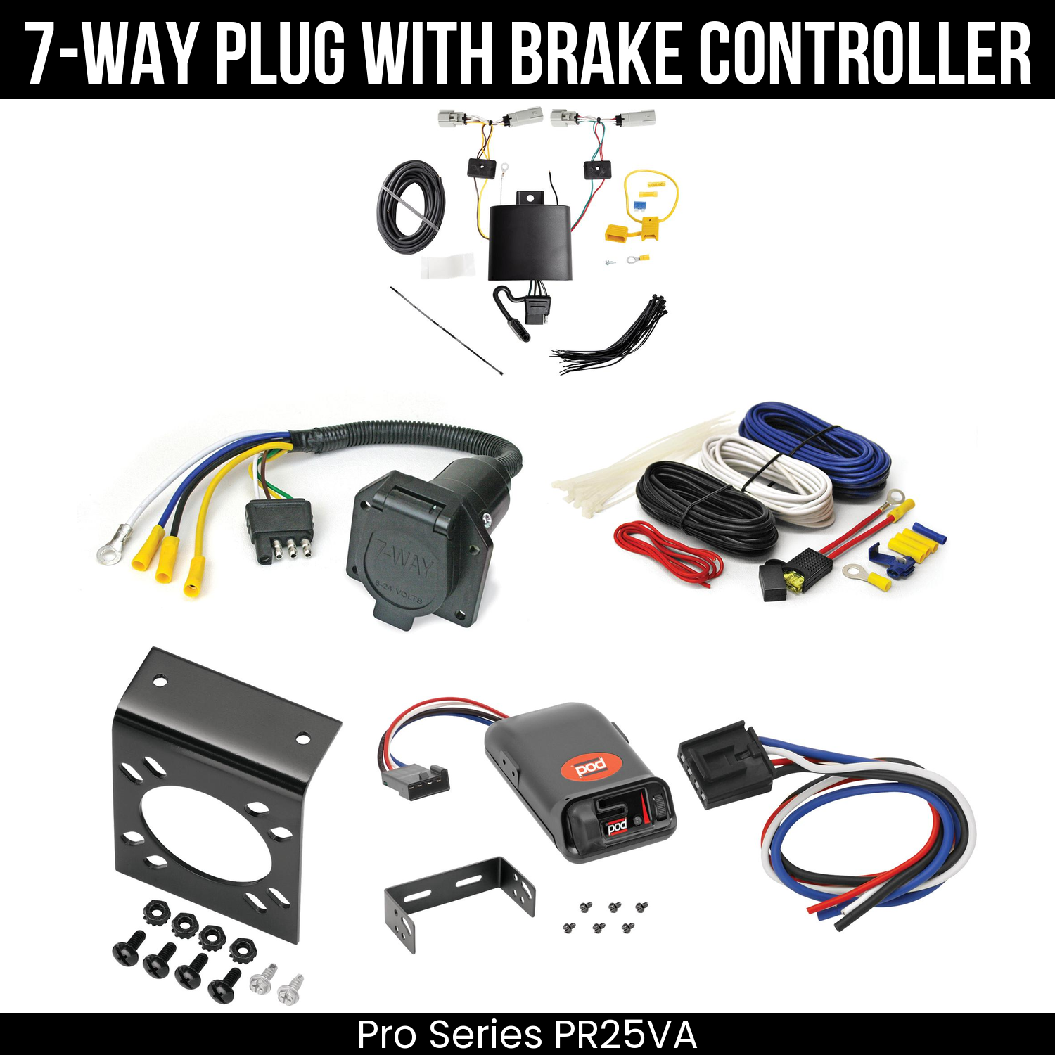 Trailer Wiring 7-Way Economy Plug w/ Bracket , Pro Series POD Brake Control