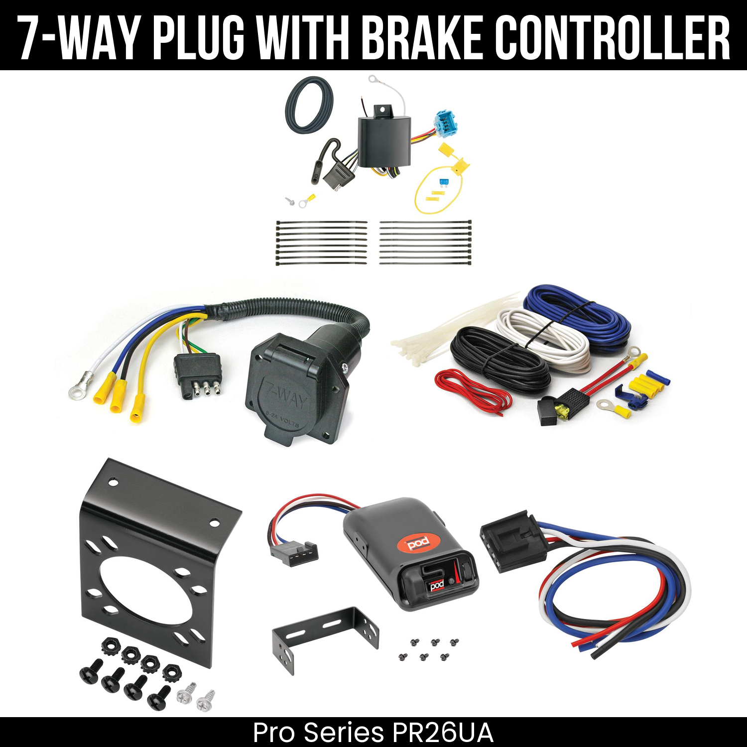 Trailer Wiring 7-Way Economy Plug w/ Bracket , Pro Series POD Brake Control
