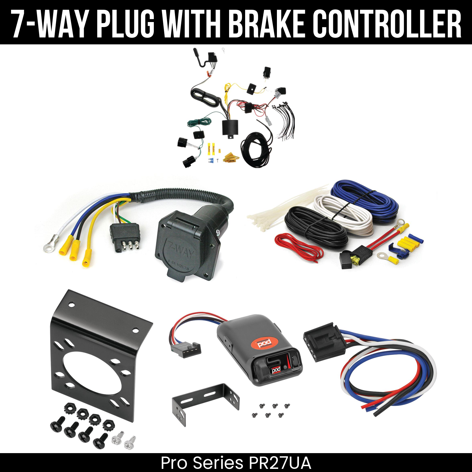 Trailer Wiring 7-Way Economy Plug w/ Bracket , Pro Series POD Brake Control