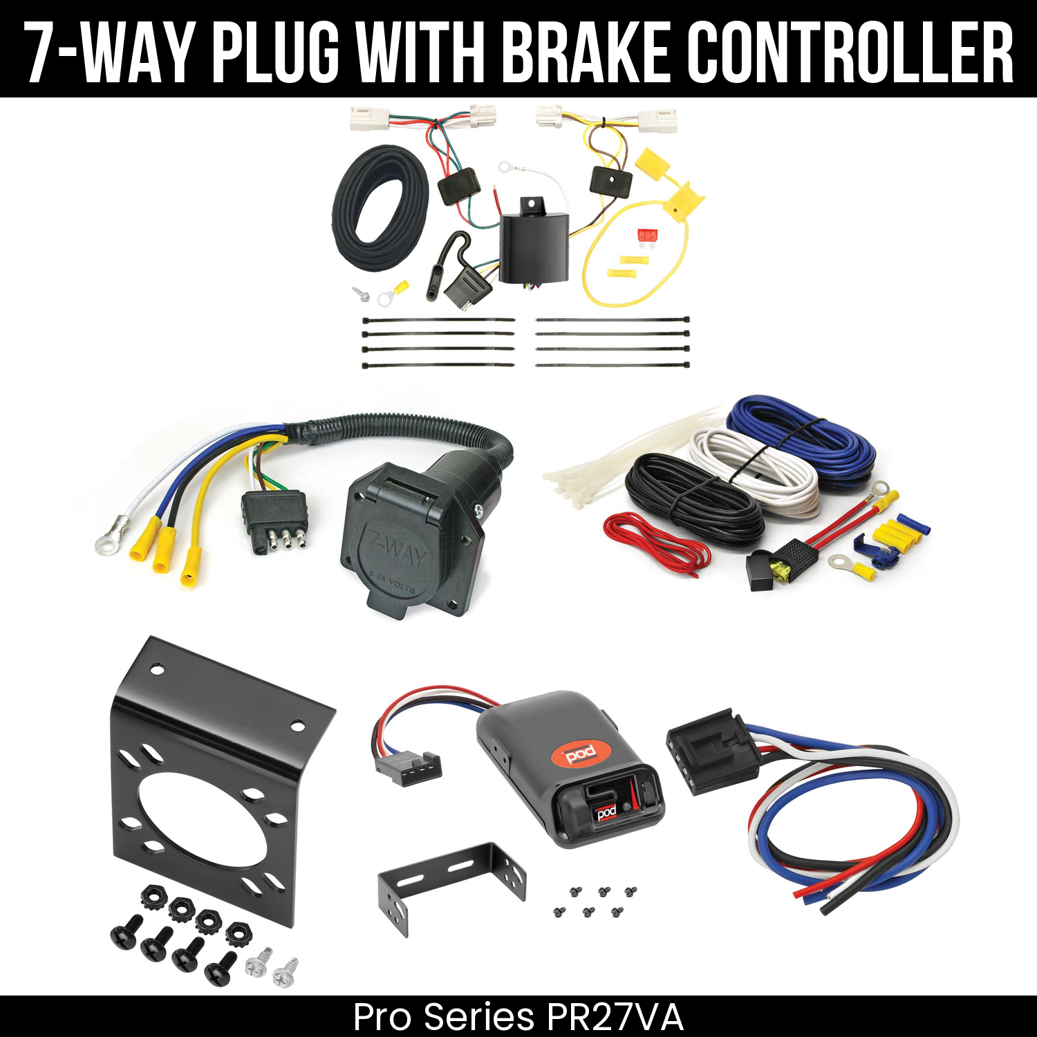 Trailer Wiring 7-Way Economy Plug w/ Bracket , Pro Series POD Brake Control