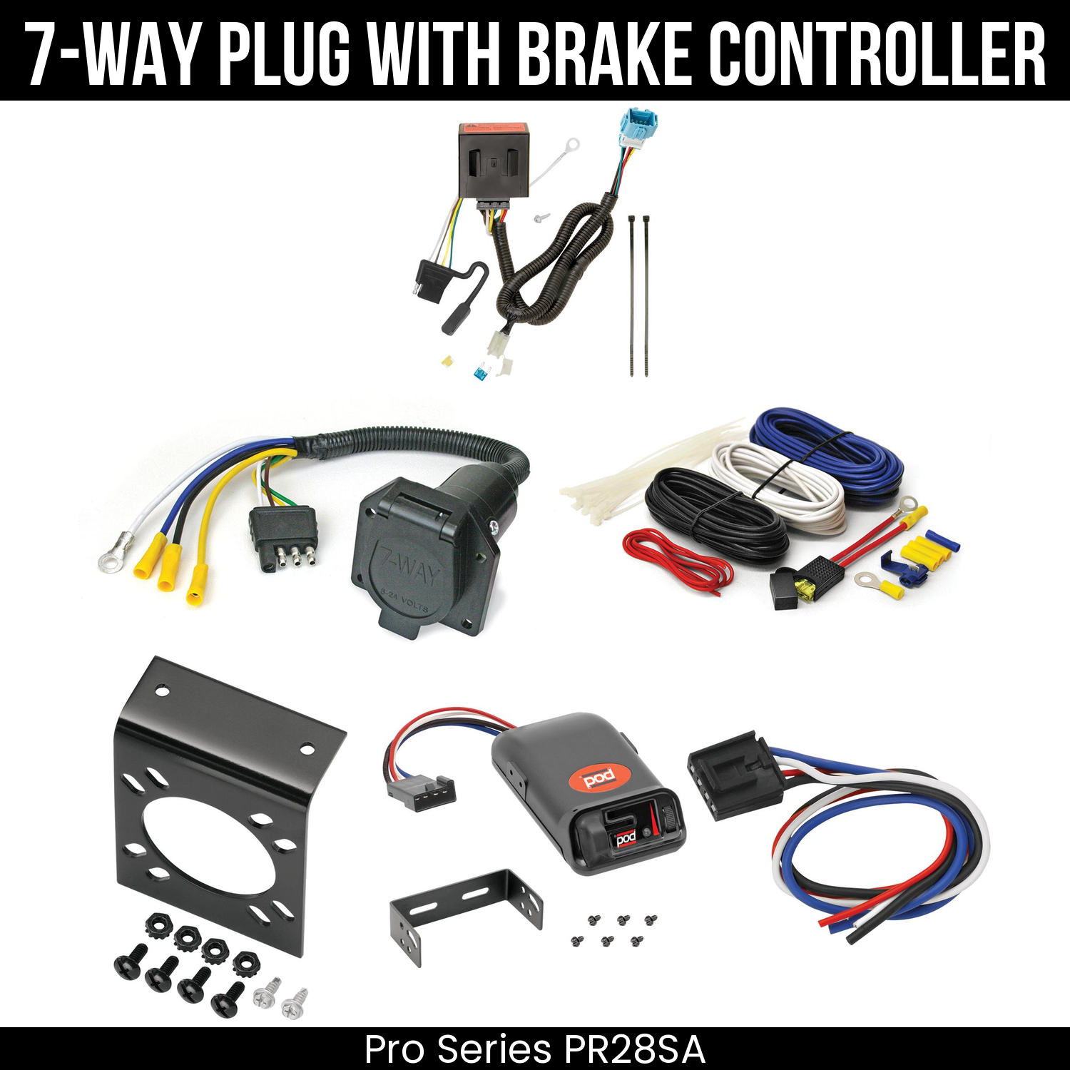 Trailer Wiring 7-Way Economy Plug w/ Bracket , Pro Series POD Brake Control
