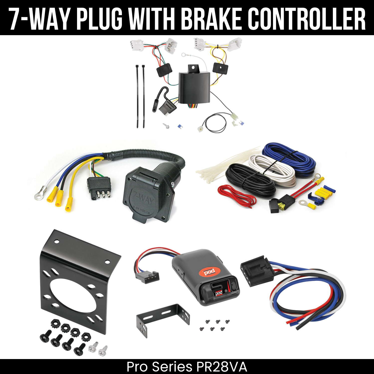 Trailer Wiring 7-Way Economy Plug w/ Bracket , Pro Series POD Brake Control