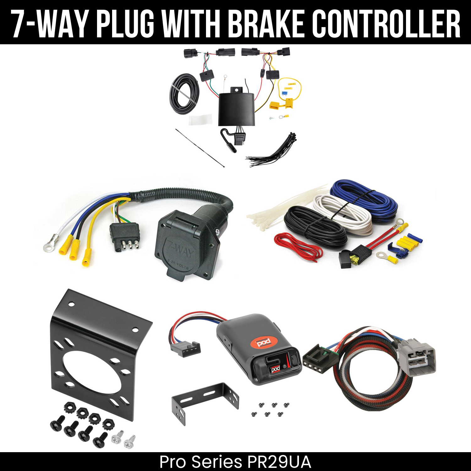 Trailer Wiring 7-Way Economy Plug w/ Bracket , Pro Series POD Brake Control