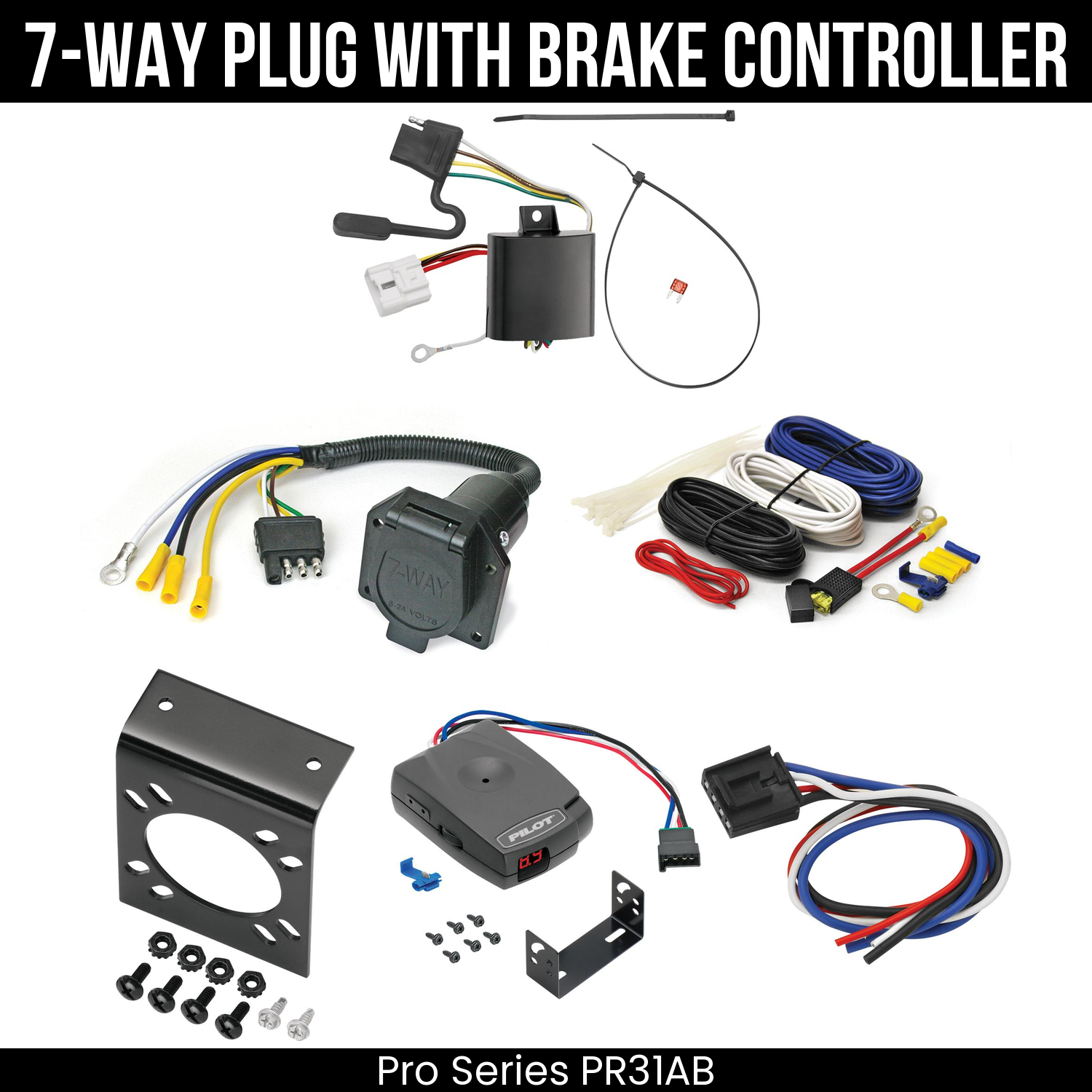 Trailer Wiring 7-Way Economy Plug w/ Bracket , Pro Series Pilot Brake Control