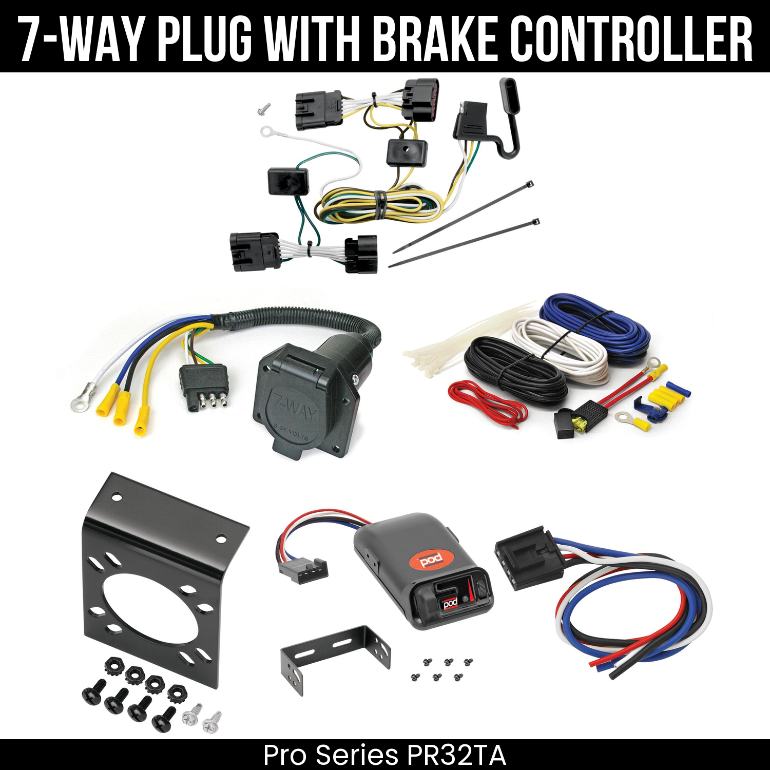 Trailer Wiring 7-Way Economy Plug w/ Bracket , Pro Series POD Brake Control