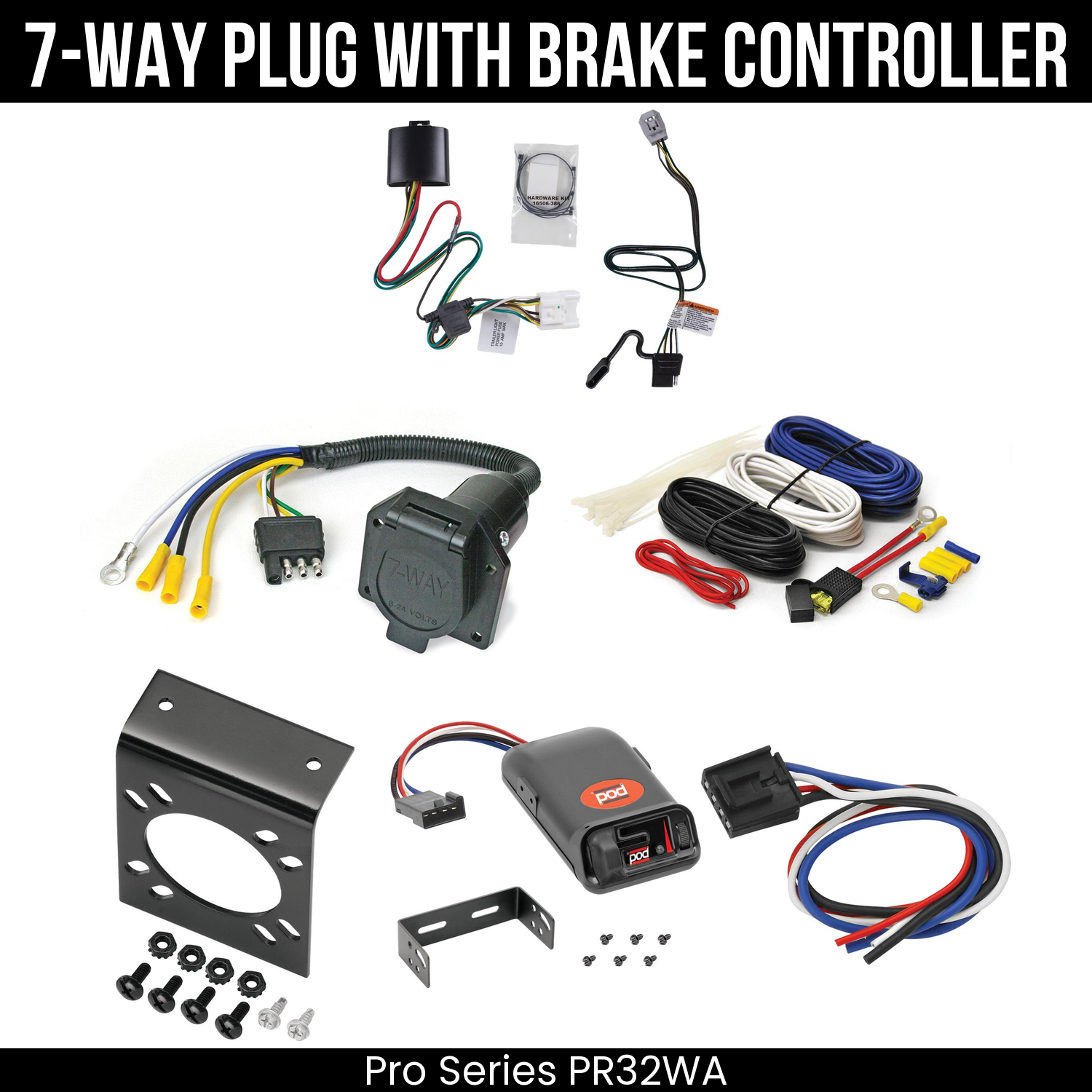 Trailer Wiring 7-Way Economy Plug w/ Bracket , Pro Series POD Brake Control
