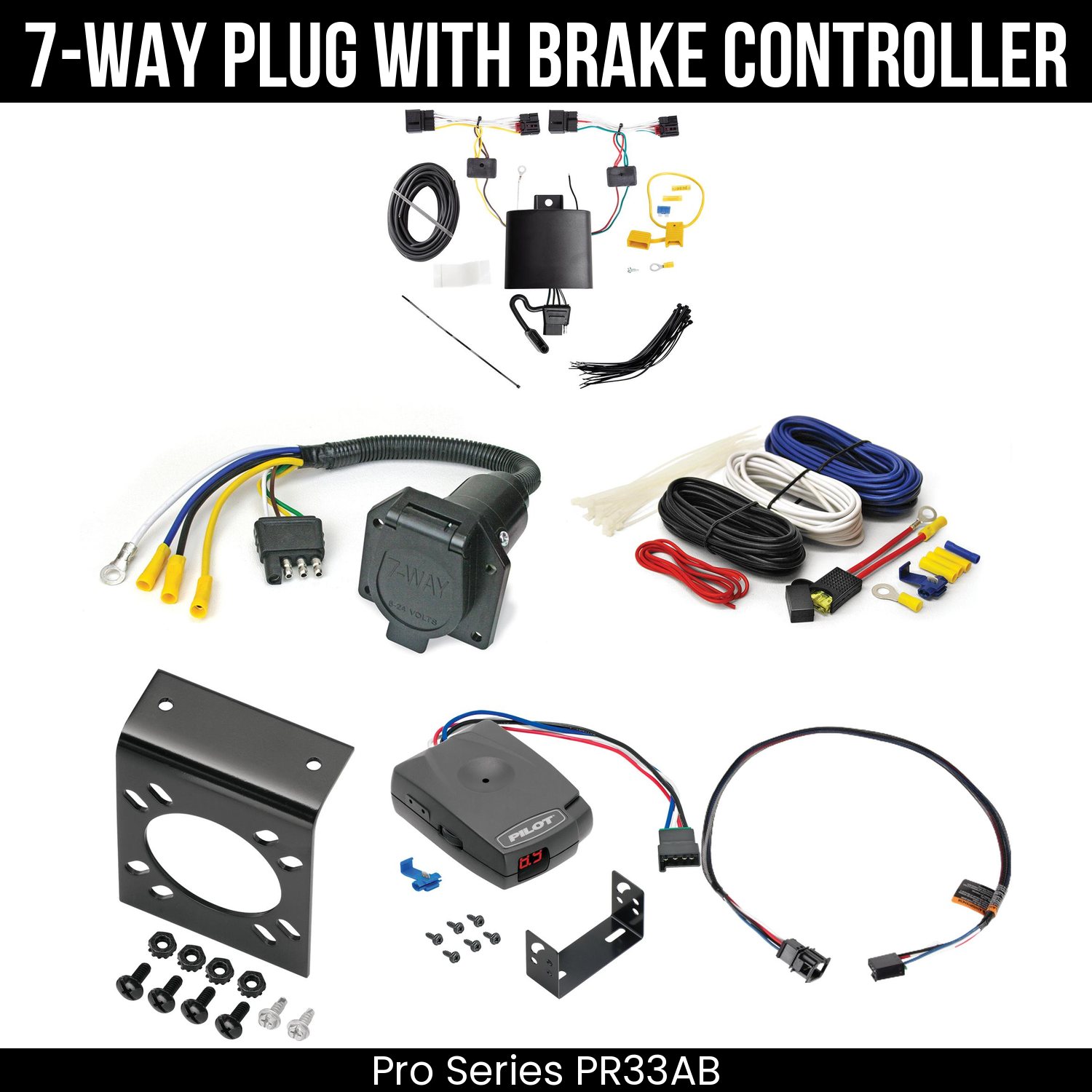 Trailer Wiring 7-Way Economy Plug w/ Bracket , Pro Series Pilot Brake Control