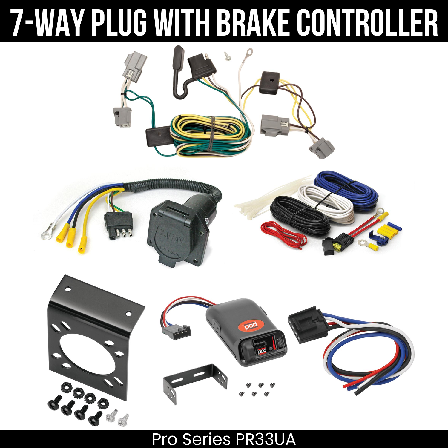 Trailer Wiring 7-Way Economy Plug w/ Bracket , Pro Series POD Brake Control