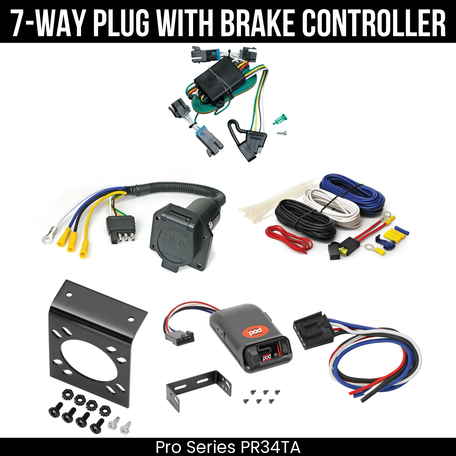 Trailer Wiring 7-Way Economy Plug w/ Bracket , Pro Series POD Brake Control