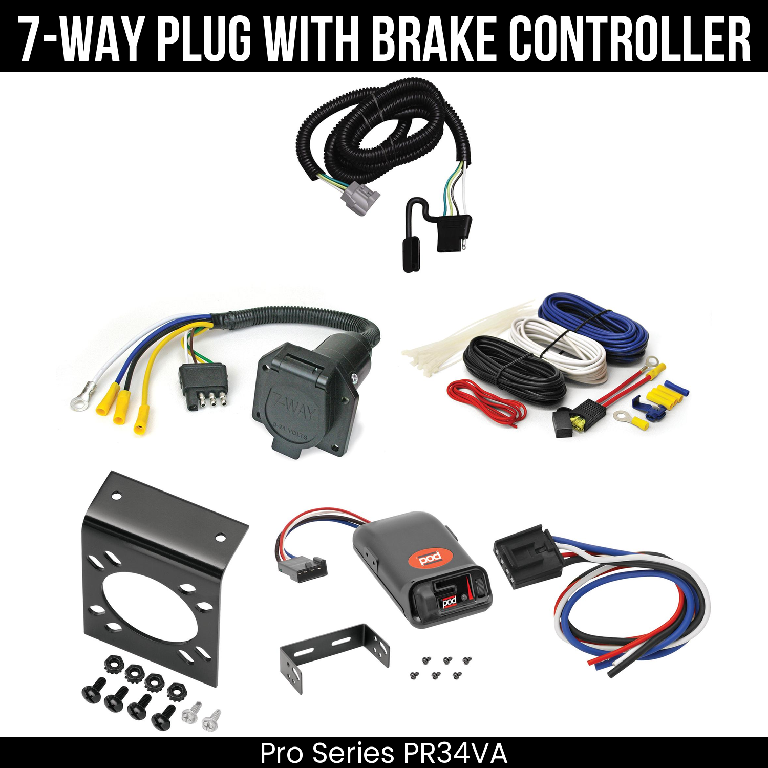 Trailer Wiring 7-Way Economy Plug w/ Bracket , Pro Series POD Brake Control