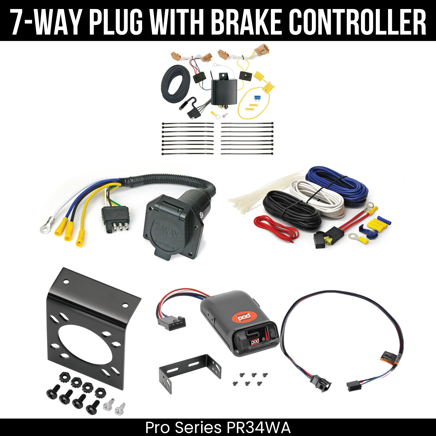 Trailer Wiring 7-Way Economy Plug w/ Bracket , Pro Series POD Brake Control
