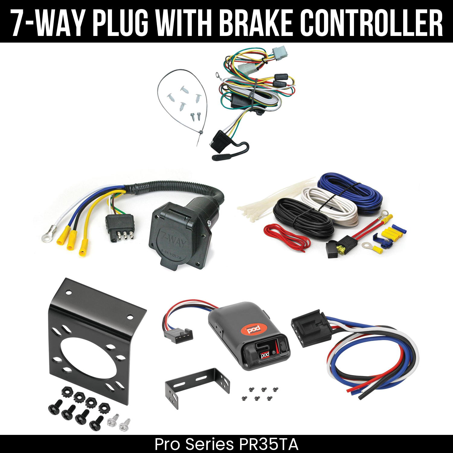 Trailer Wiring 7-Way Economy Plug w/ Bracket , Pro Series POD Brake Control