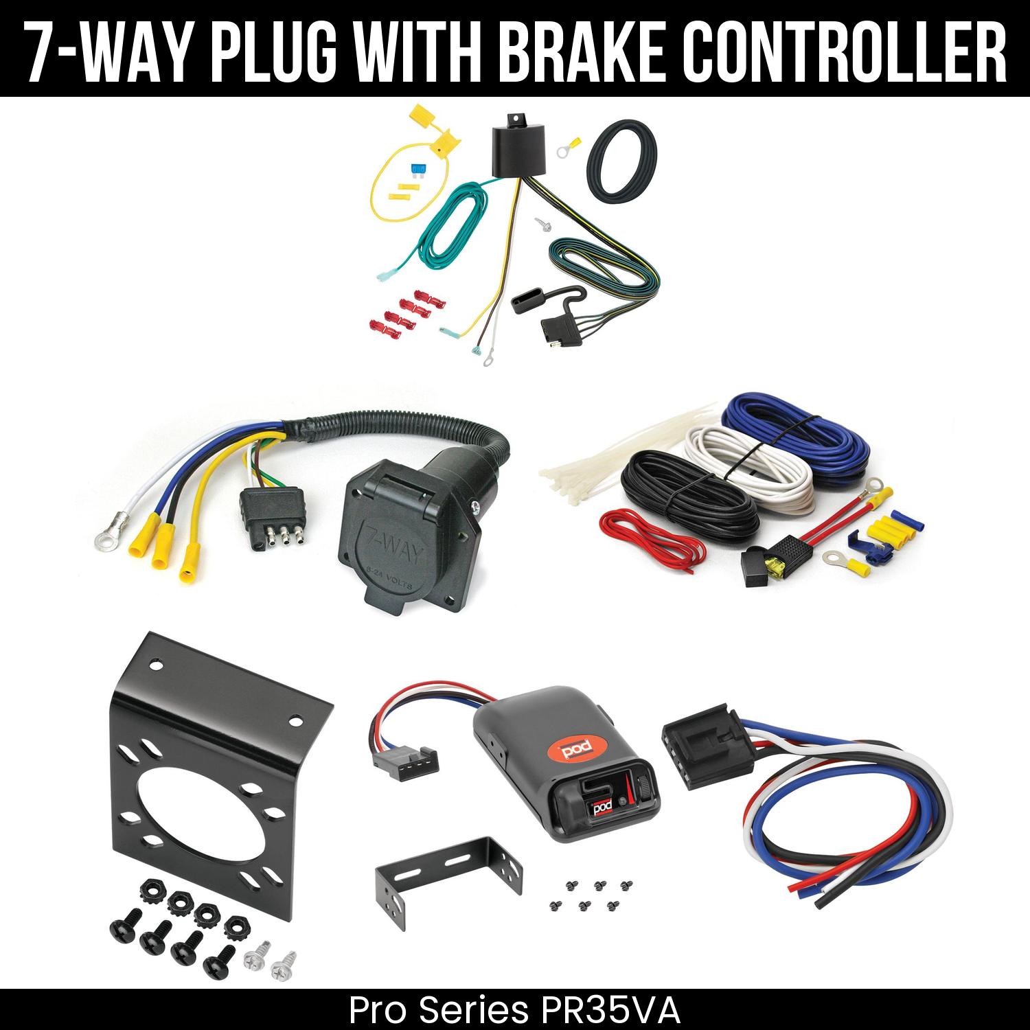 Trailer Wiring 7-Way Economy Plug w/ Bracket , Pro Series POD Brake Control