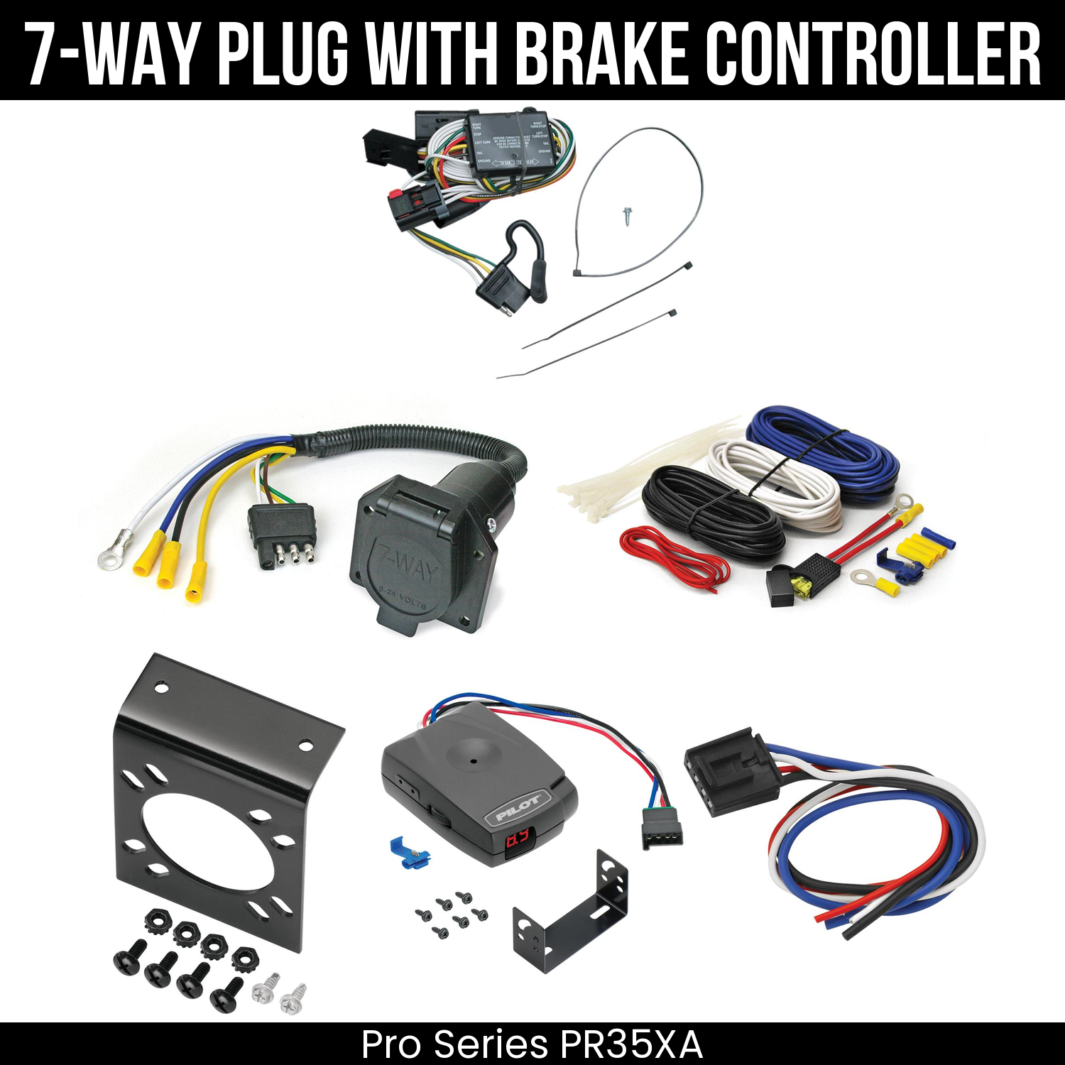 Trailer Wiring 7-Way Economy Plug w/ Bracket , Pro Series Pilot Brake Control